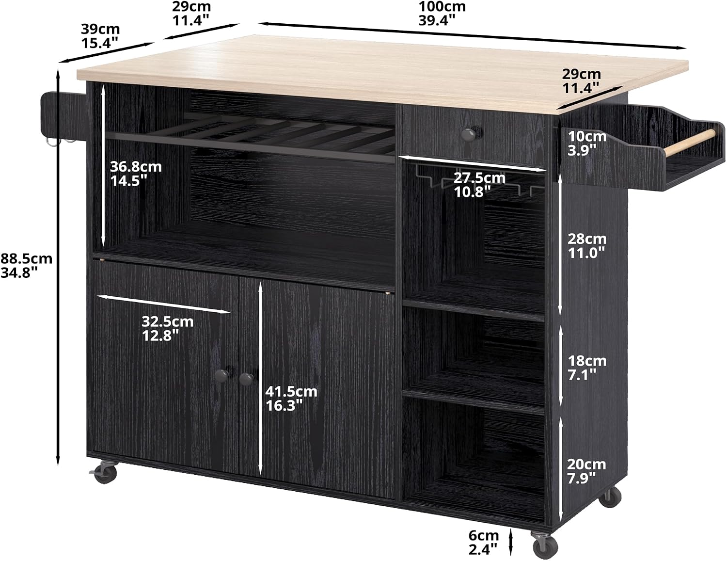 Thumbnail 1 de IRONCK Kitchen Island Cart with Drop-Leaf
