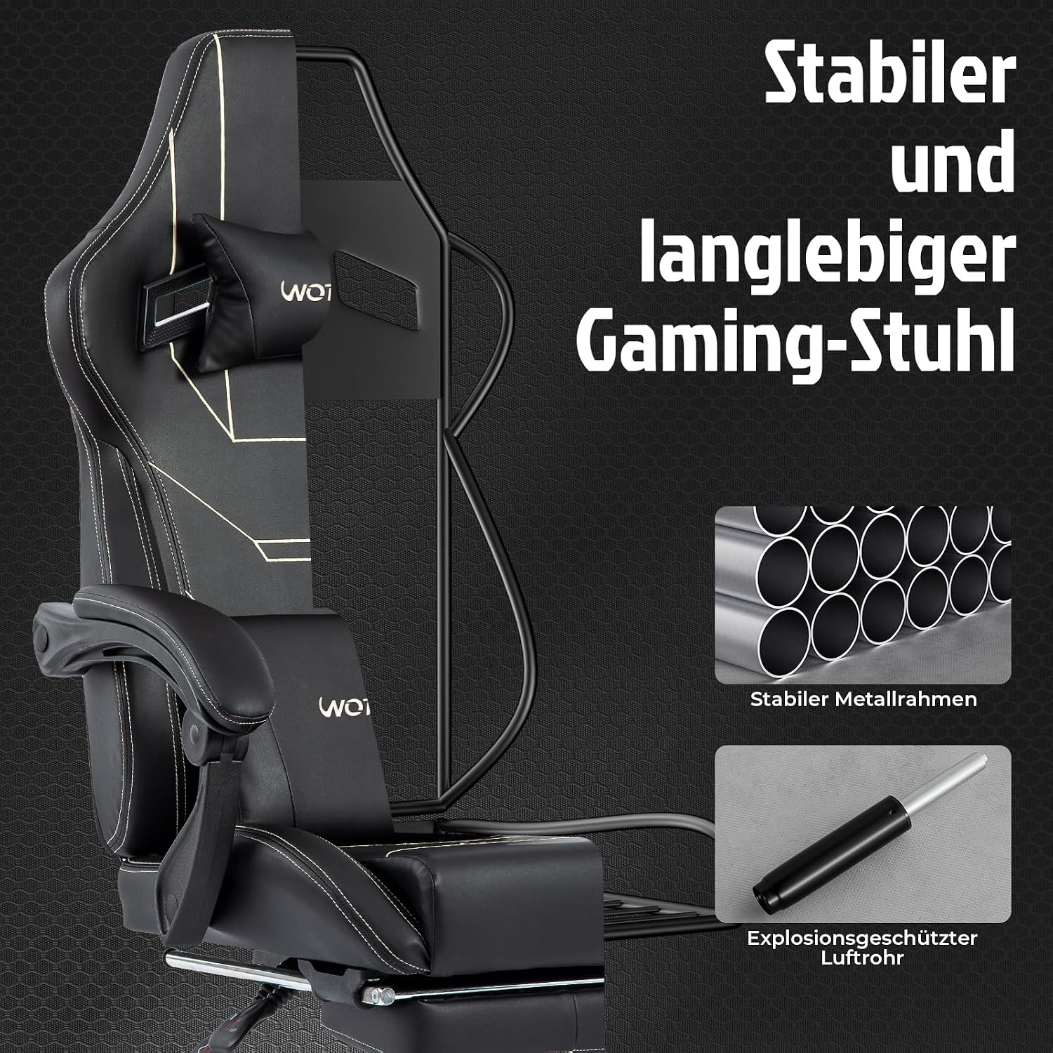 Thumbnail 6 de WOTSTA Gaming Stuhl mit Fußstütze, 90°–155°