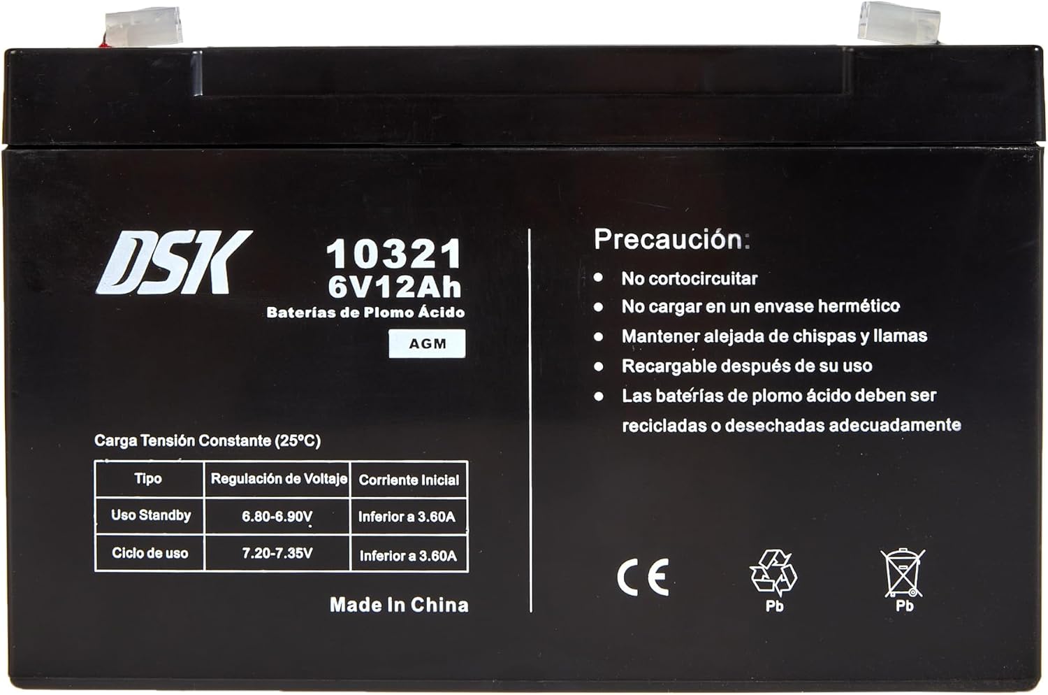 Detalle de DSK 10321 AGM-Bleibatterie, 6 V und 12 Ah – versiegelt, wiederaufladbar