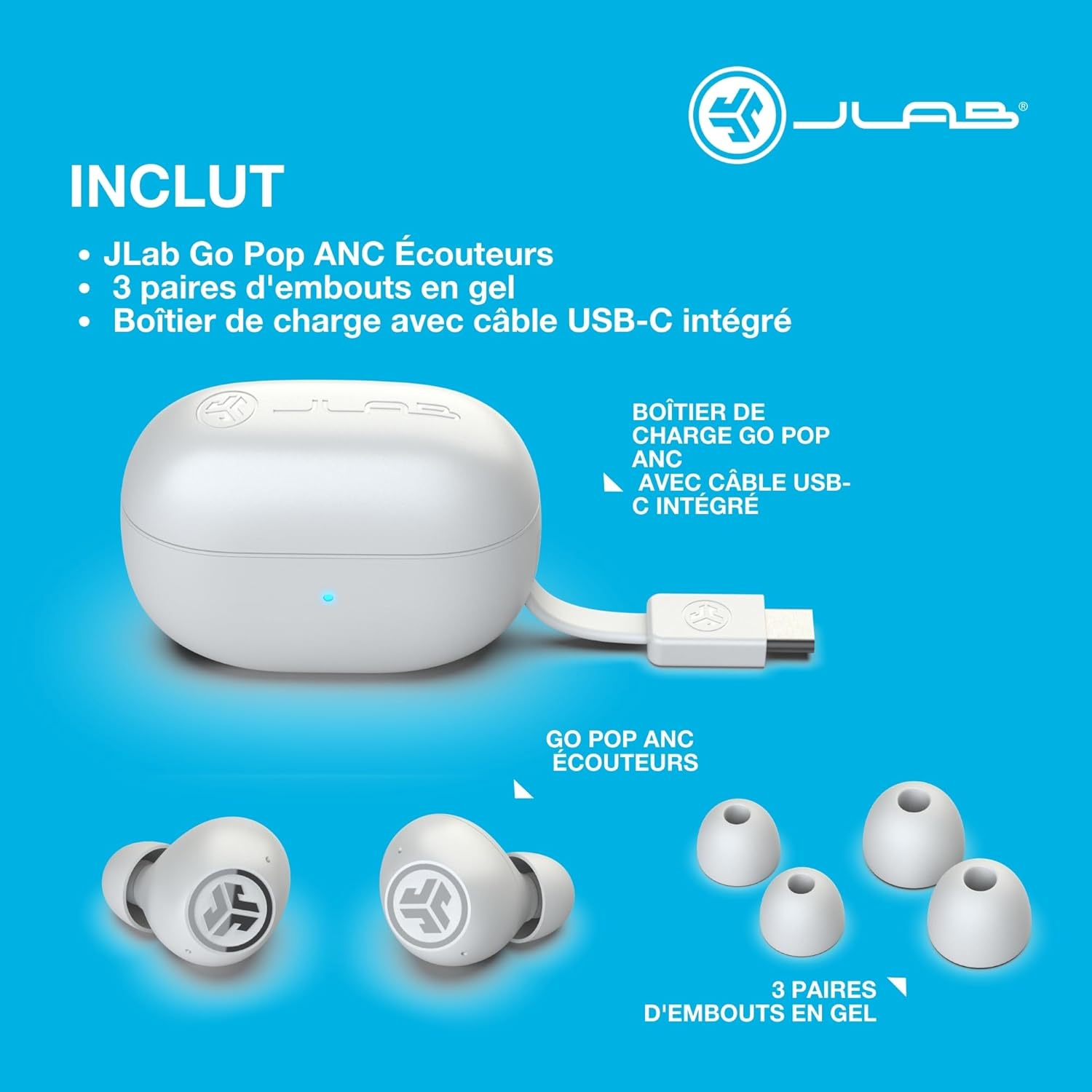 Thumbnail 5 de JLab Go Pop ANC : écouteurs Bluetooth avec réduction de bruit, 24+ h d’autonomie et multipoint