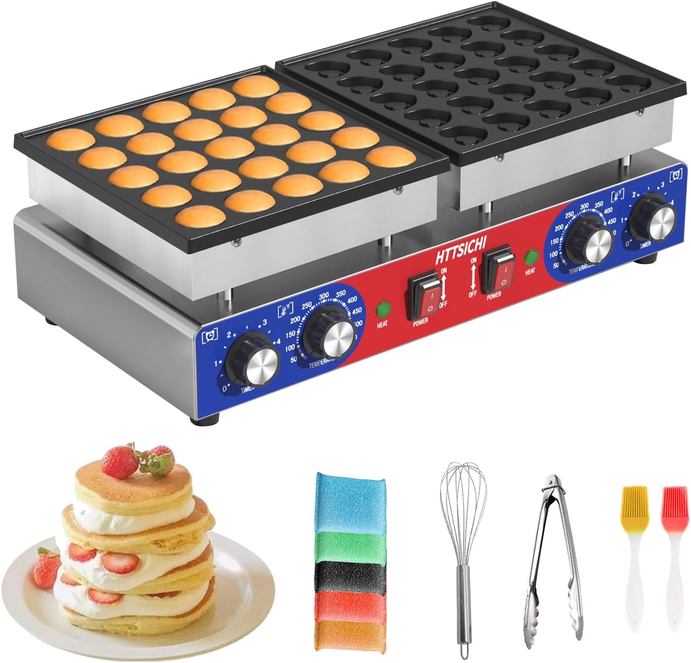 Detalle de HTTSICHI SZ-H50-2 Mini Pancake Maker, 50 Round and Heart-Shaped Pockets