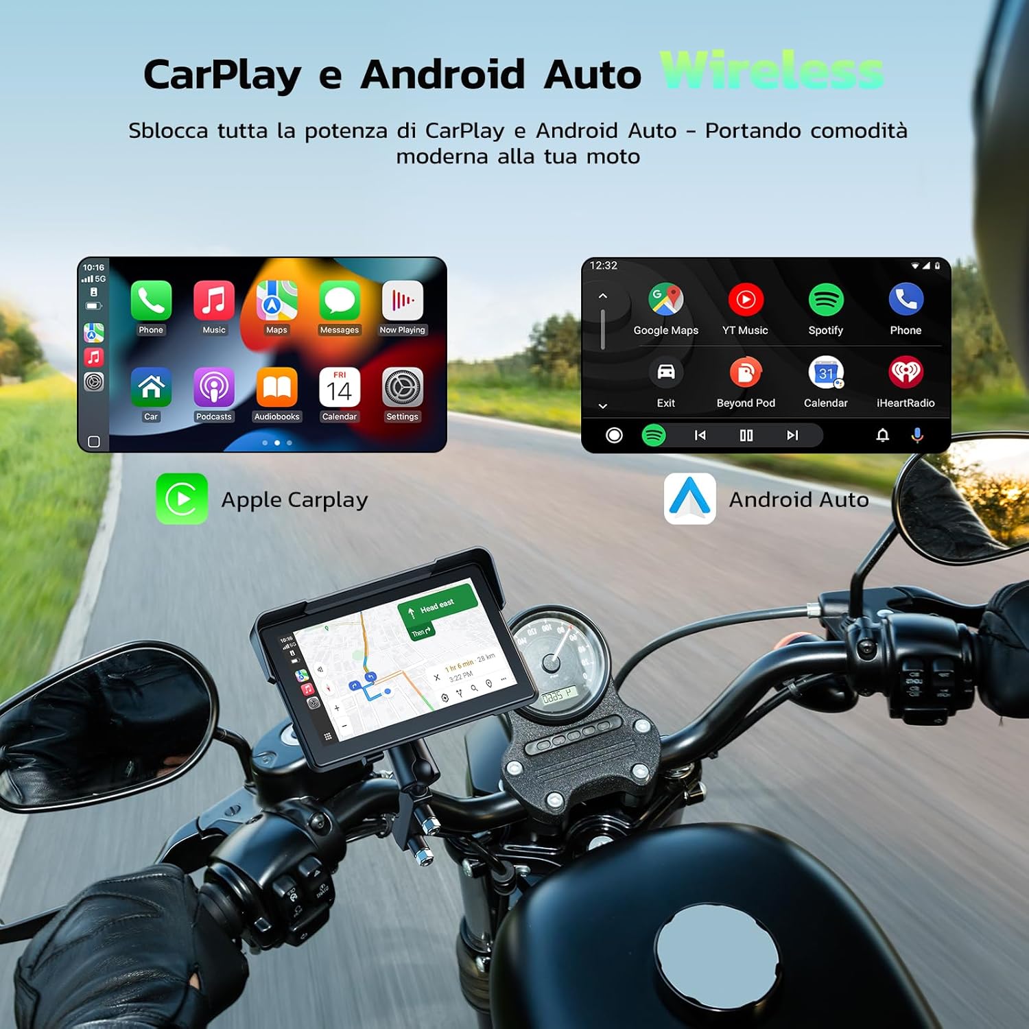 Detalle de LAMTTO CarPlay et Android Auto sans fil pour moto — Écran 7 pouces IP67, navigation GPS sans fil