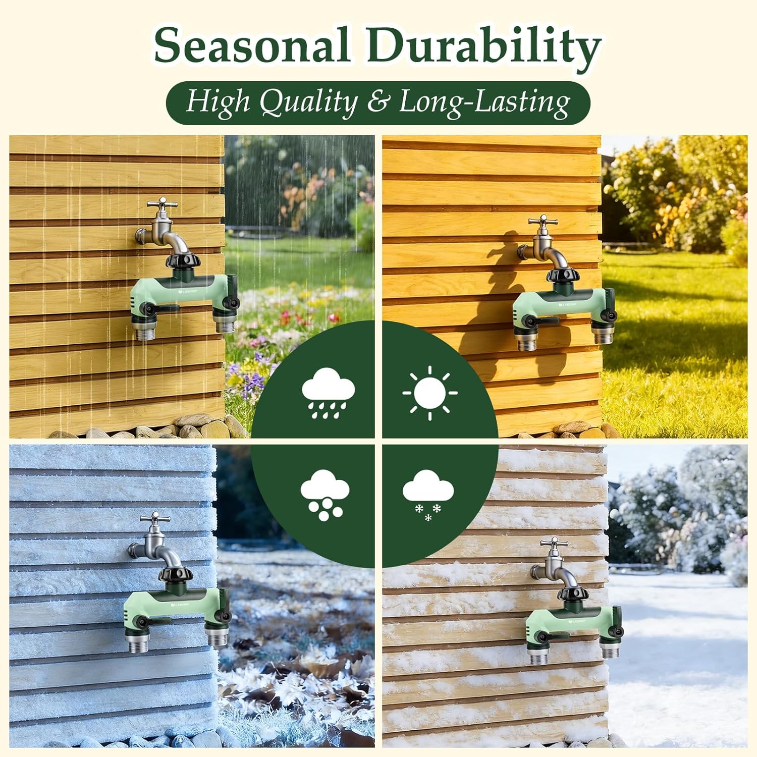 Detalle de Landrip Garden Hose Splitter 2 Way with Individual Valves – 3/4 Inch Heavy Duty Outdoor Faucet Splitter
