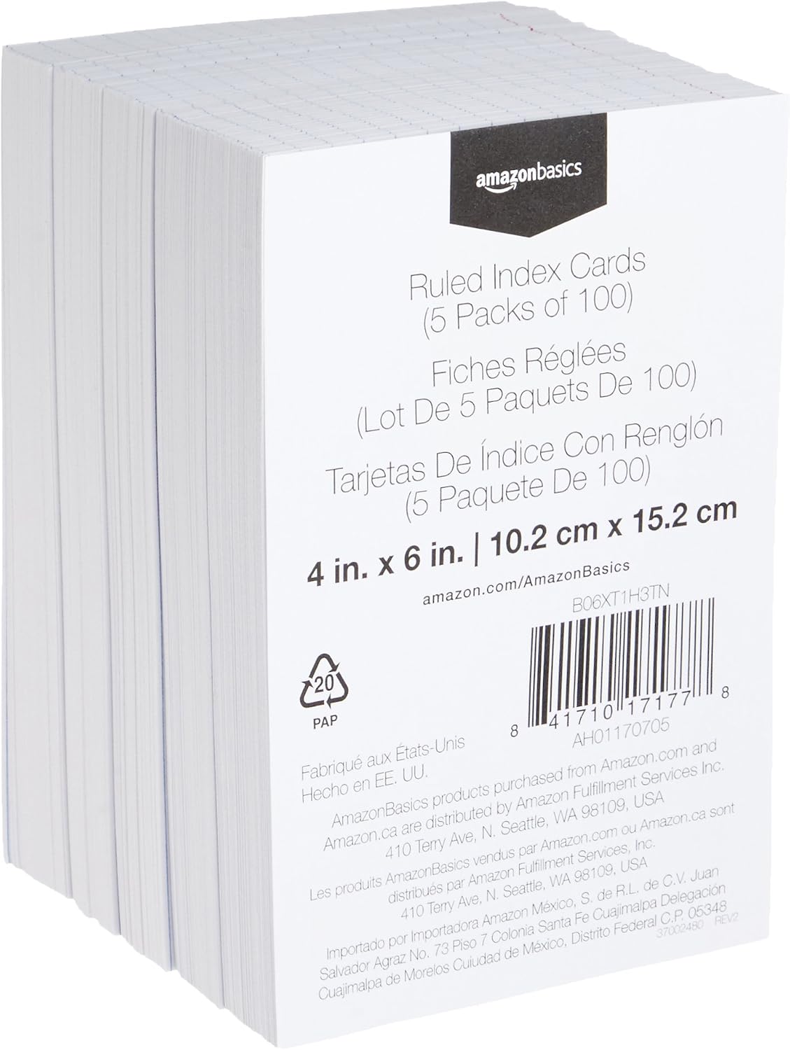 Detalle 2 de Amazon Basics Ruled Lined 4" x 6" Index Cards, 500-Count (5 Packs of 100)