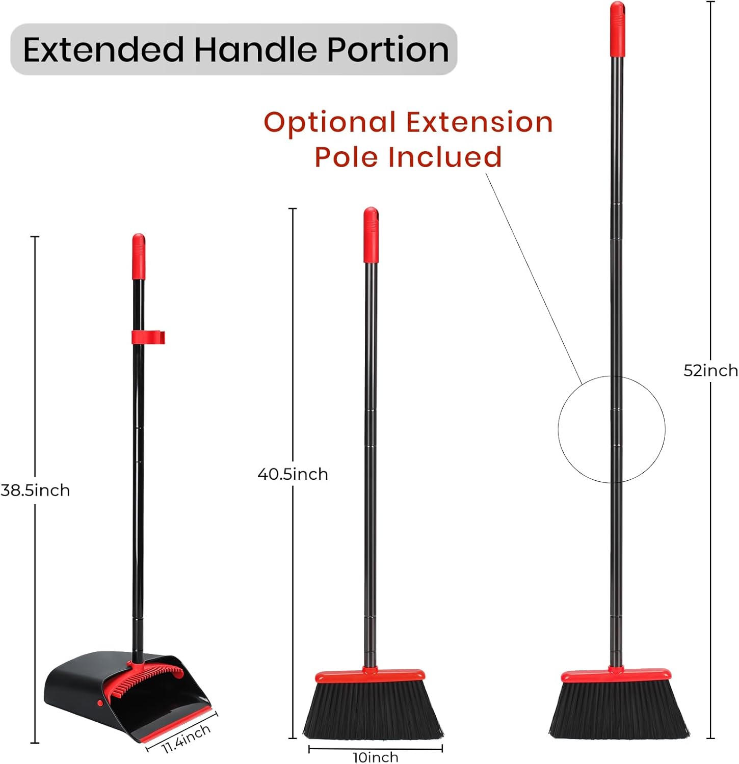 Thumbnail 3 de TreeLen Dust Pan and Broom Combo with 52" Handle and Upright Stand (Black/Red)