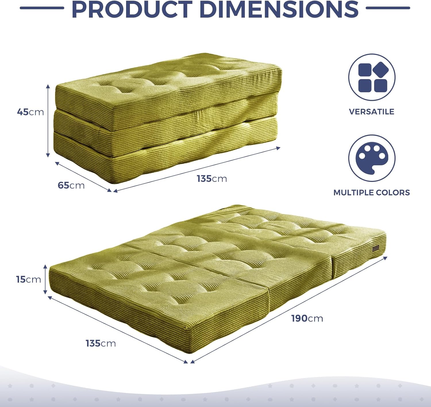 Thumbnail 1 de MAXYOYO Folding Mattress: Comfy Corduroy Tri-Fold 15cm Foam, Double