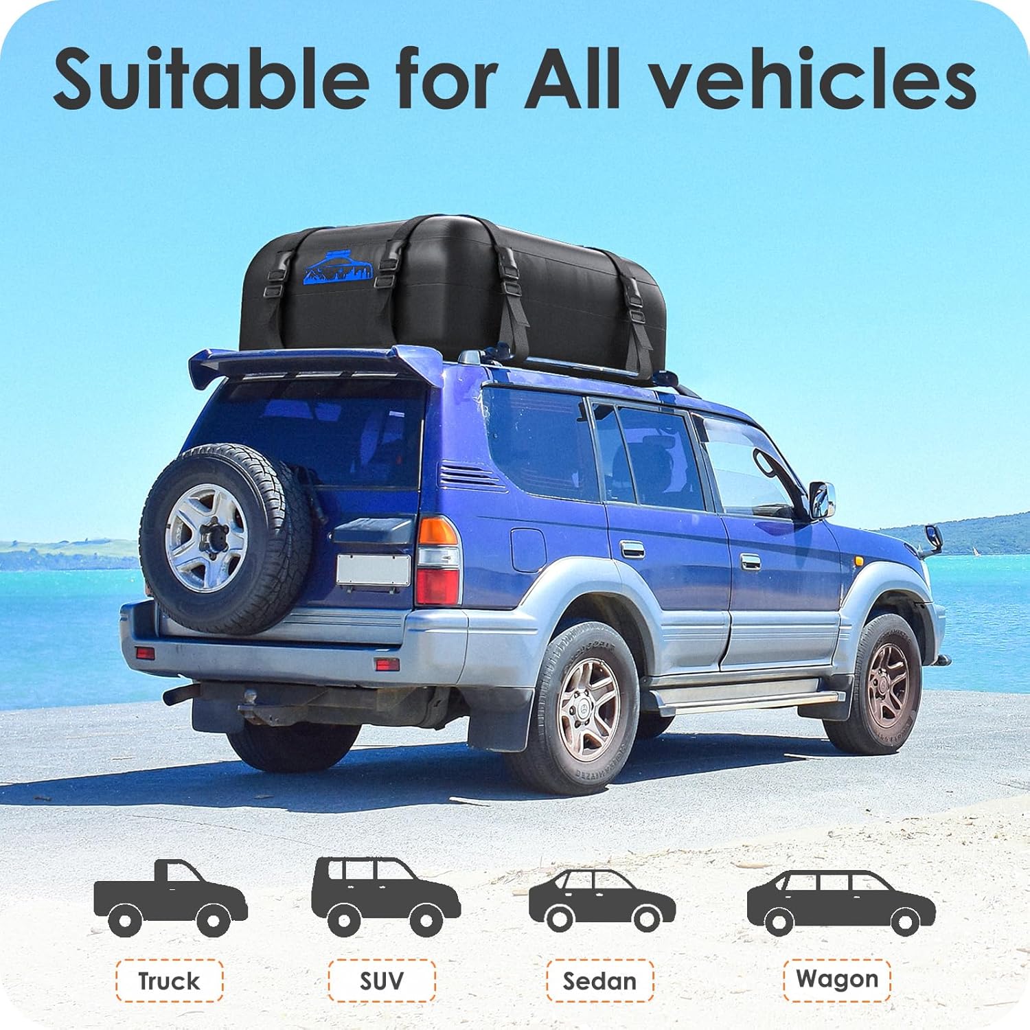 Detalle de Rymopuey Roof Bag: 20 Cubic Feet of Waterproof, No-Rrack Installation Car Roof Storage