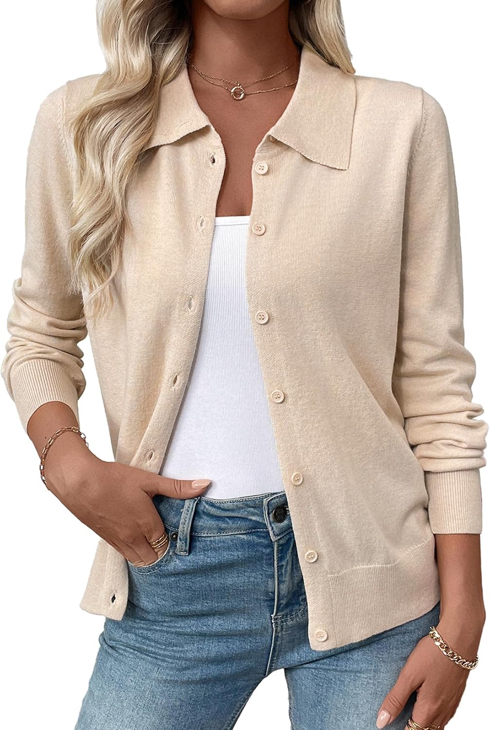 Detalle de EVALESS Women's Cardigan Sweater, Wool Blend