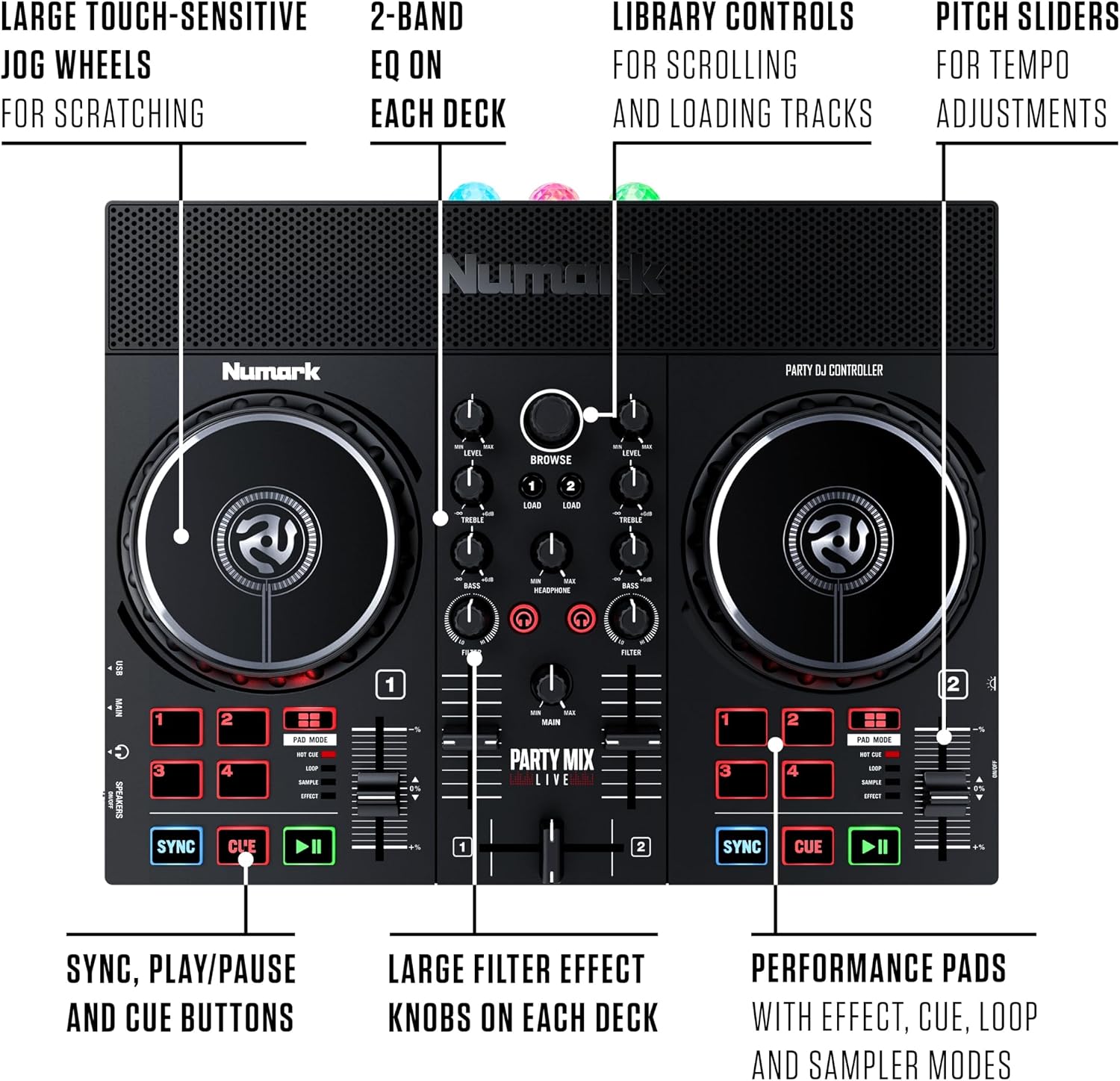 Thumbnail 4 de Numark PARTYMIXLIVE DJ Controller with Built-In Speakers and Beat-Synced Lights