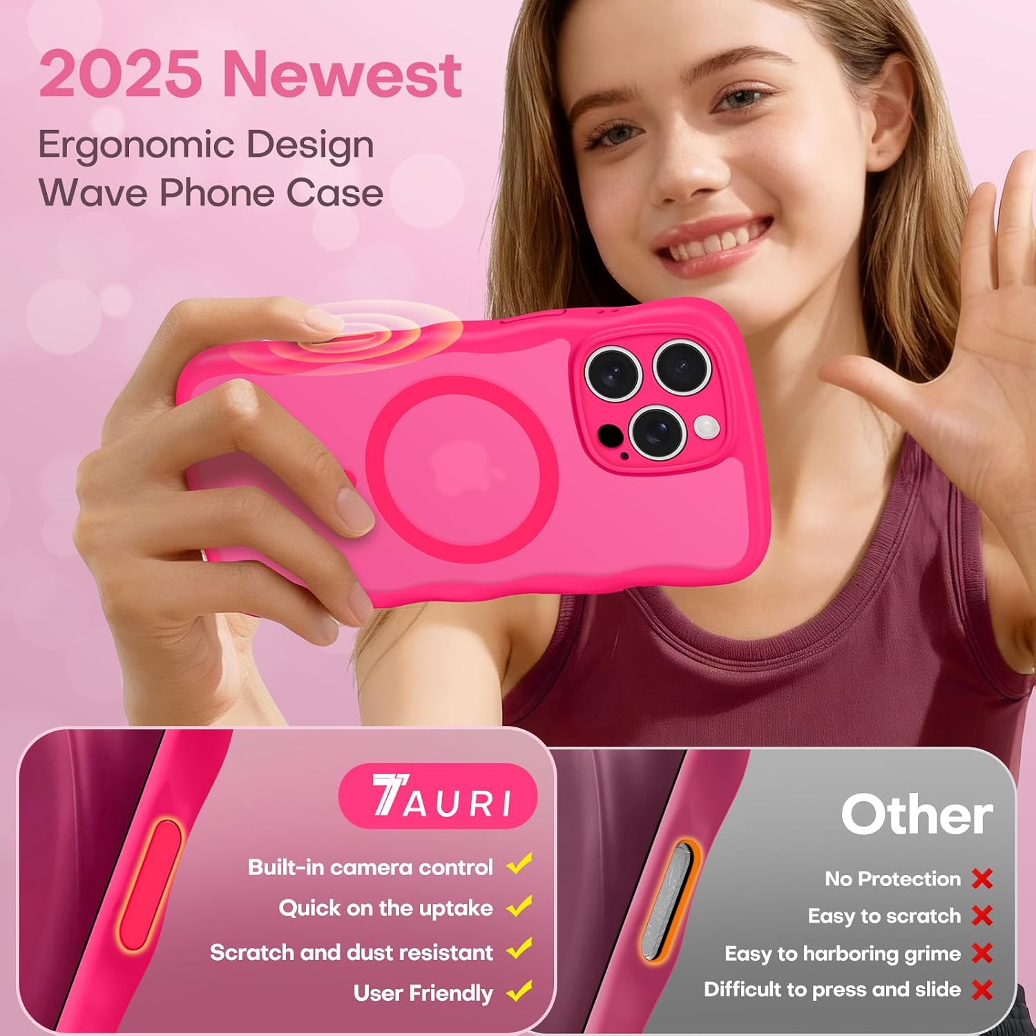Detalle 2 de TAURI iPhone 16 Pro Max MagSafe Case, Hot Pink