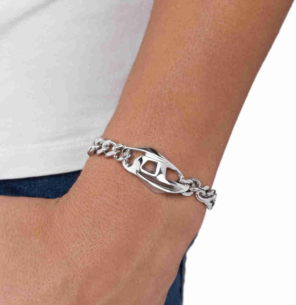 Thumbnail 2 de Bracelet Diesel pour homme en acier inoxydable argenté à fermoir mousqueton