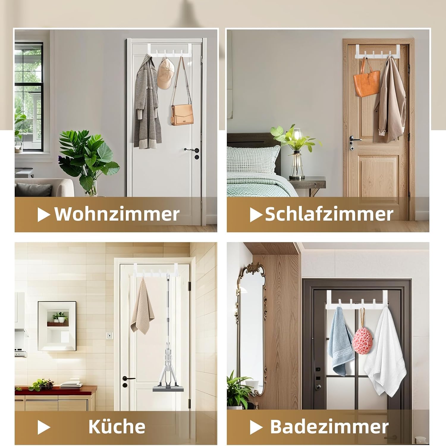 Thumbnail 5 de AUXHCYL Türhaken zum Einhängen (Türgarderobe, 6 Haken) – platzsparend für Kleidung, Handtücher & Hüte