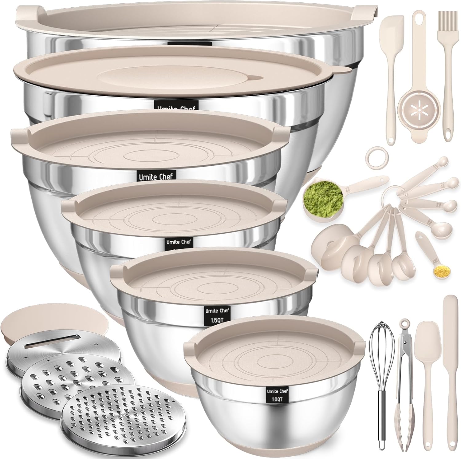 Thumbnail 6 de Umite Chef Thickened 26-Piece Stainless Steel Mixing Bowls Set with Airtight Lids & 3 Grater Attachments