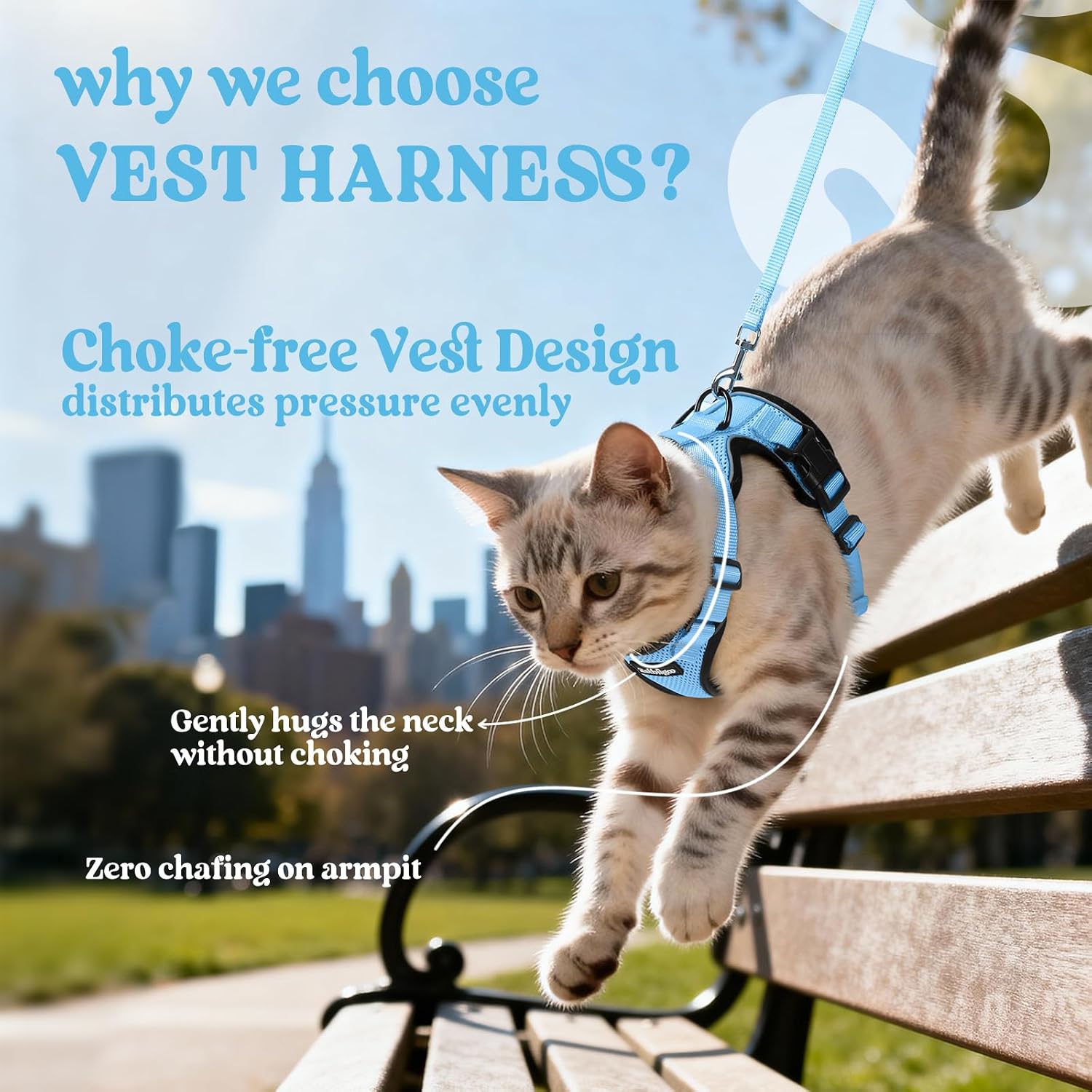 Detalle de rabbitgoo Cat Harness and Lead Set (XXS) – Escape-Proof Vest in Sky Blue with 1.5m Lead