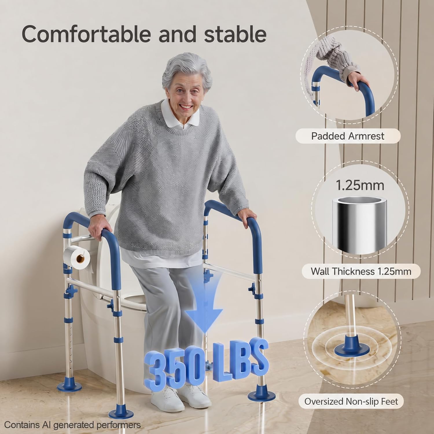 Detalle 2 de Loyoda LTR004 Toilet Safety Frame, Height- and Width-Adjustable, Foldable