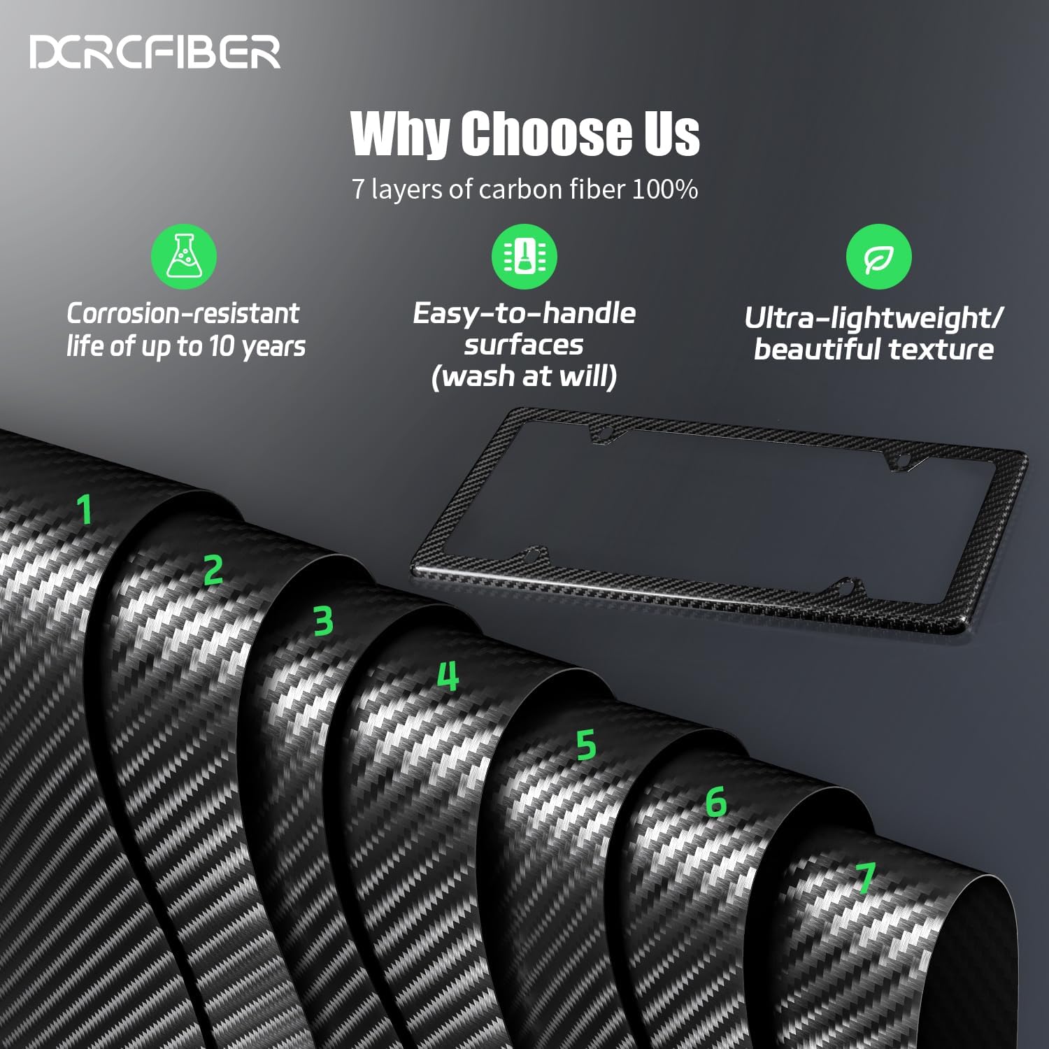 Thumbnail 2 de DCRCFIBER Real Carbon Fiber License Plate Frame 🧷