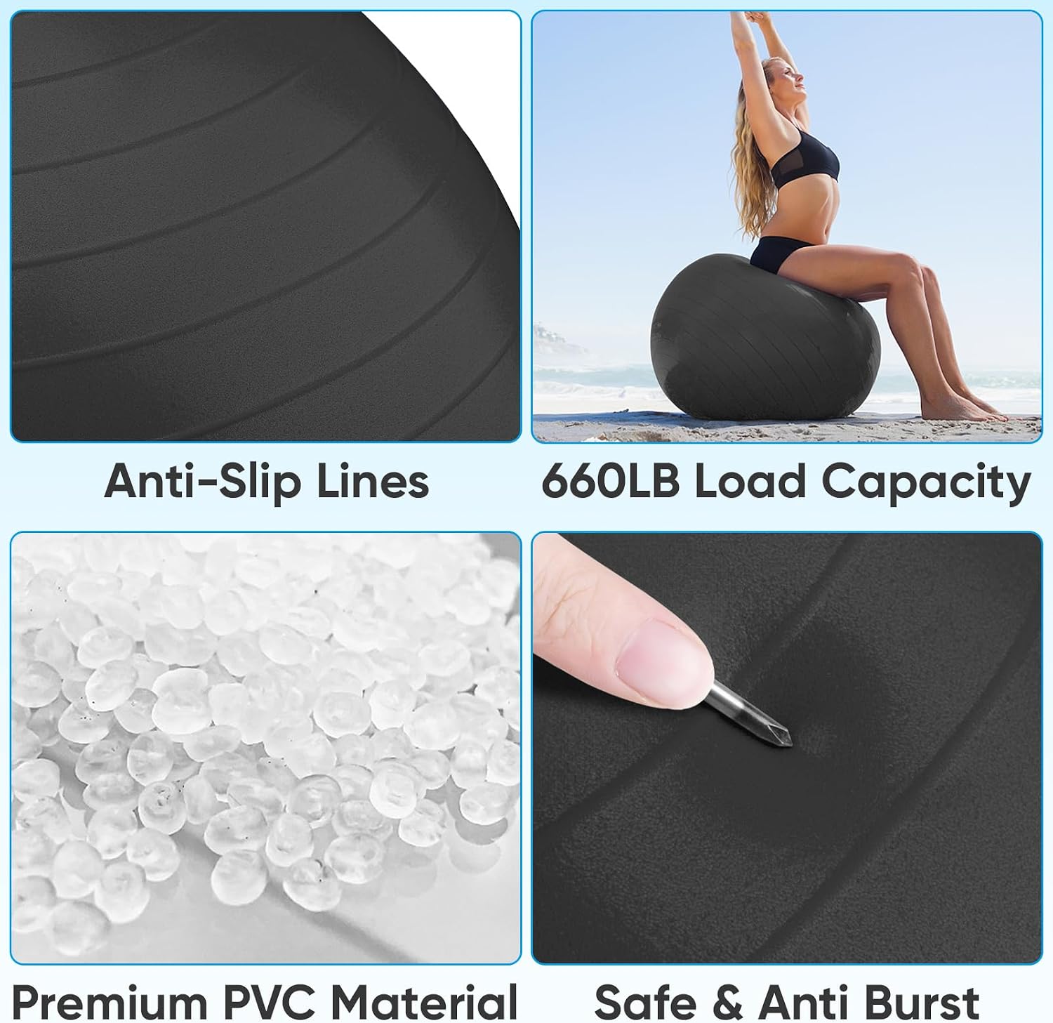Thumbnail 6 de APEXUP APEXUP-306-CA Yoga Ball, 660 lb Anti-Burst PVC with Pump
