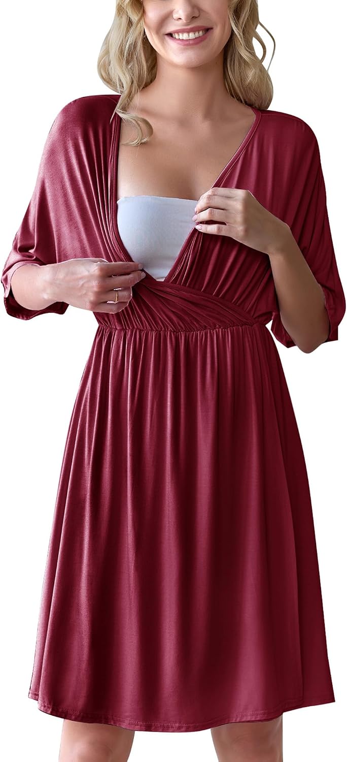 Detalle 2 de Ekouaer AMK005435 3-in-1 Maternity Nursing Gown with Split Front Flap