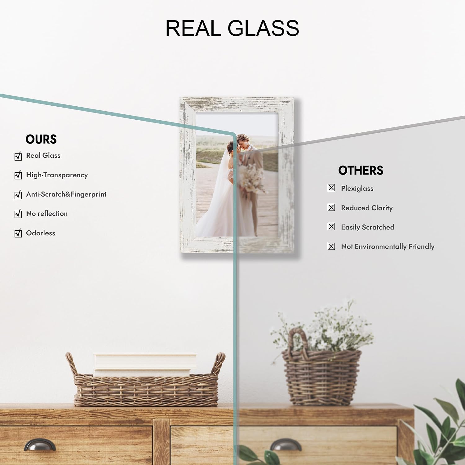 Detalle de Hongkee 5.5 x 8.5 Diploma Frame Set of 2 — Real Glass, Distressed White Wood Frame