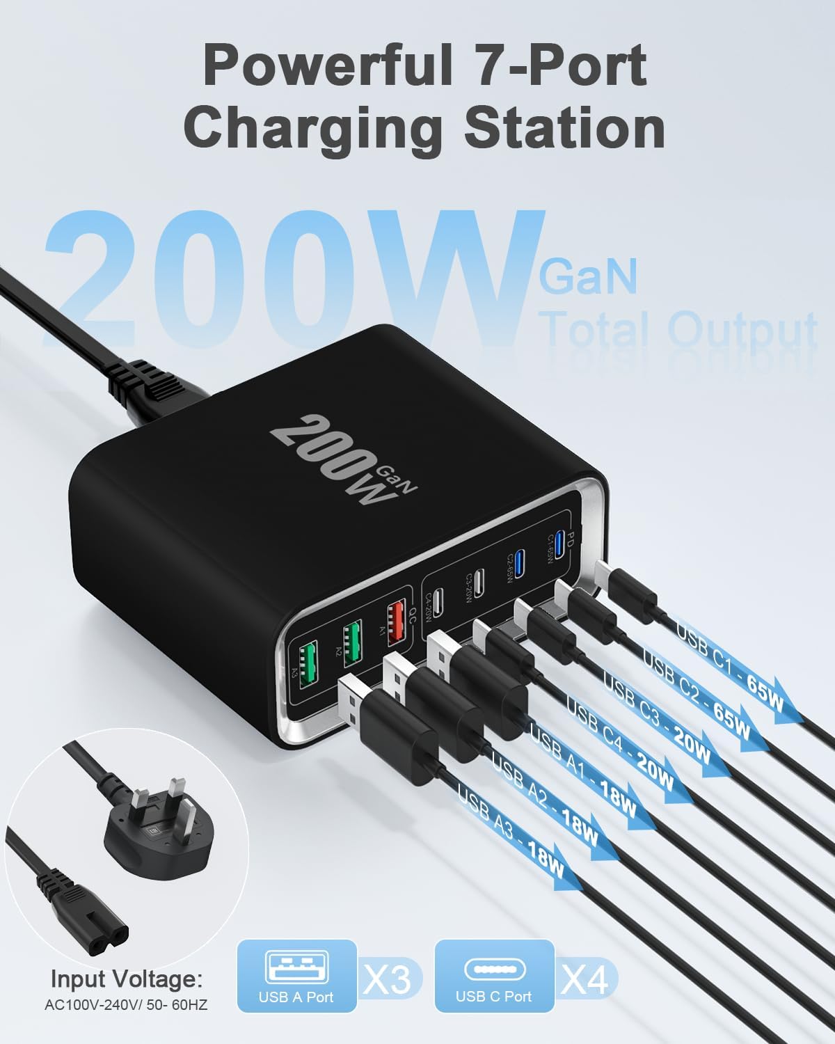 Thumbnail 1 de Suiwel USB-C 200W GaN 7-Port Fast Charging Station Hub with 65W Laptop Port