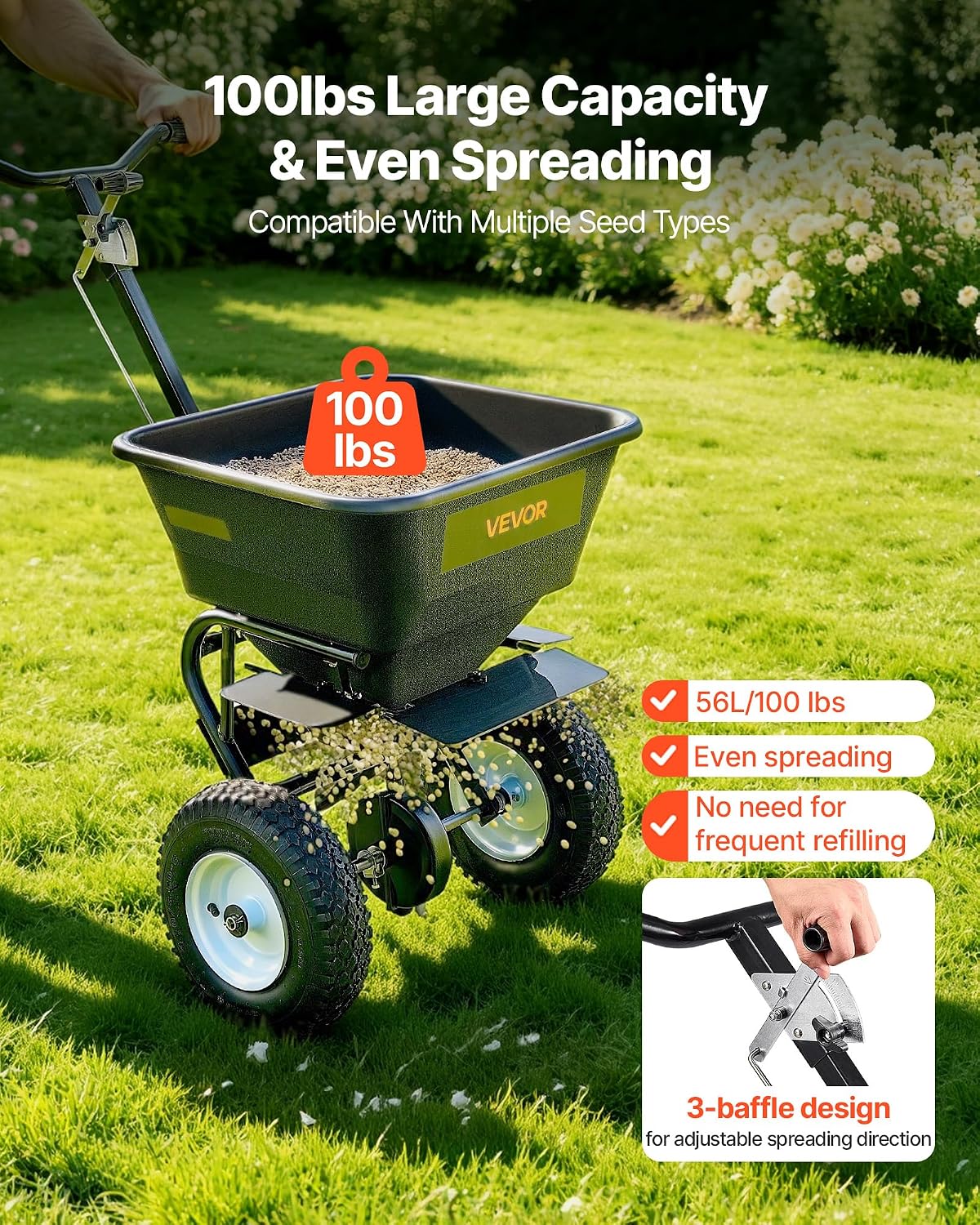 Detalle 2 de VEVOR Broadcast Spreader 100 lb Capacity