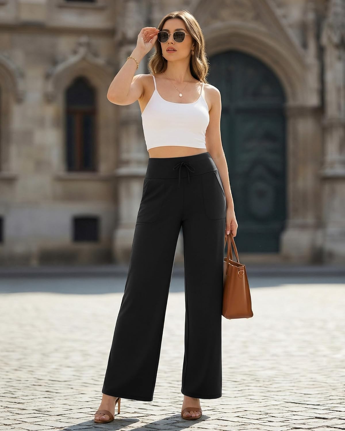 Thumbnail 1 de ZOOSIXX Capri Pants for Women — Wide Leg, High-Wwaisted Drawstring Lounge Trousers with Pockets