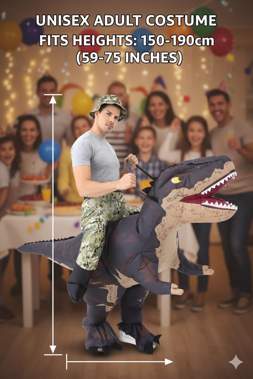 Thumbnail 1 de FUNFOCUS aufblasbares Dino-Kostüm für Erwachsene (Ganzkörper) – Luft-Dinosaurier für Fasching, Halloween & Party