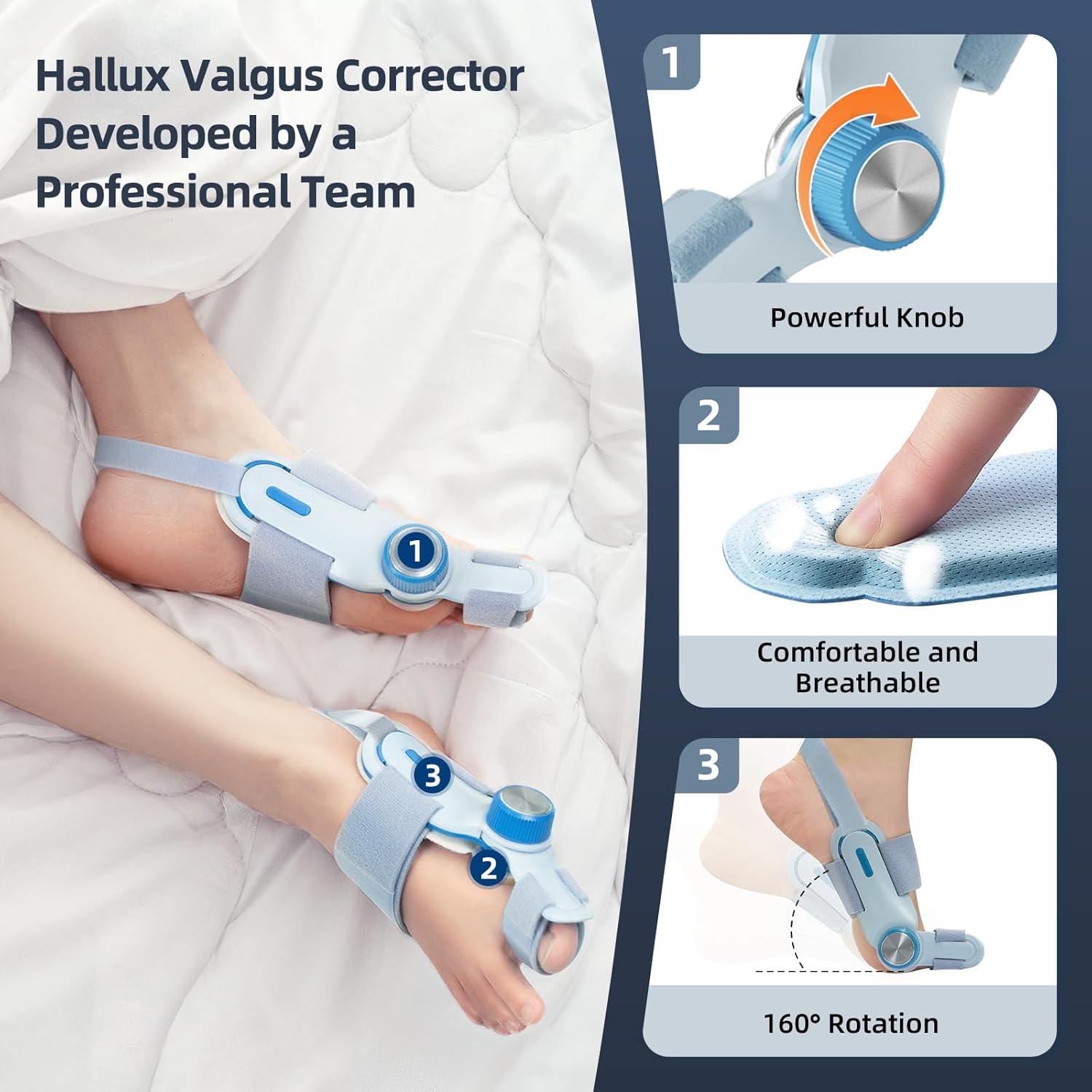 Detalle de TENICORE Adjustable Bunion Corrector with Cooling Gel Pad and Three Fixation Plates