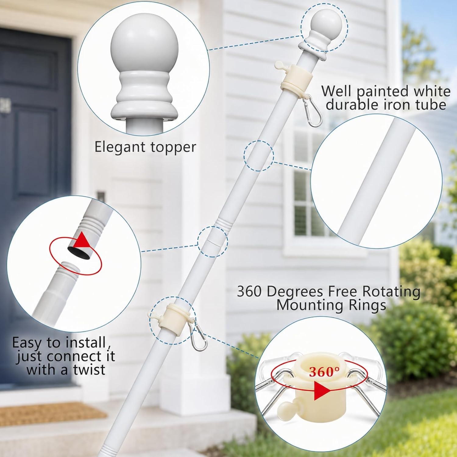 Thumbnail 6 de Barcetine 01 5-Ft Flagpole, White Stainless Steel with Swivel Rings