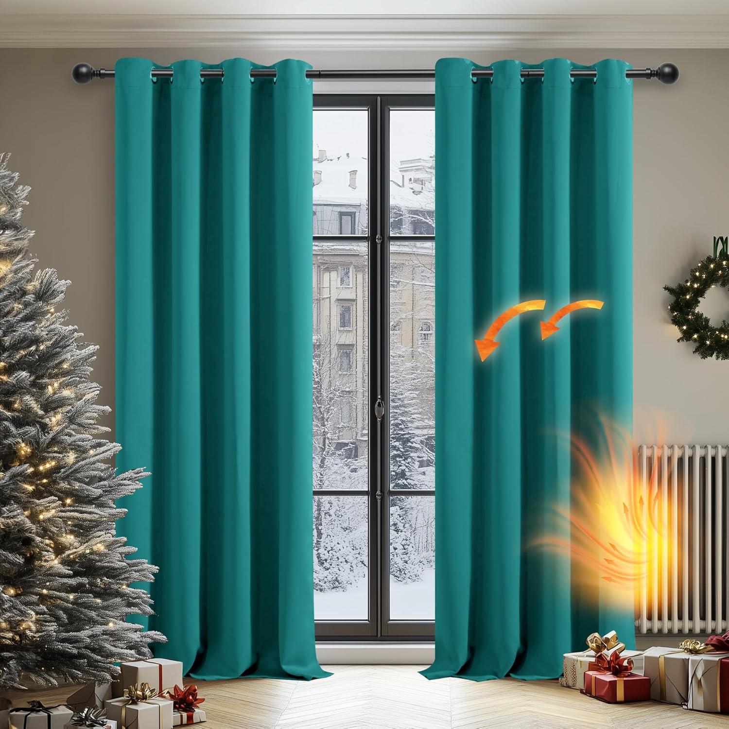 Thumbnail 1 de Deconovo Super Soft Blackout Thermal Eyelet Curtains (Turquoise) – 1 Pair, W52 x L63 Inch