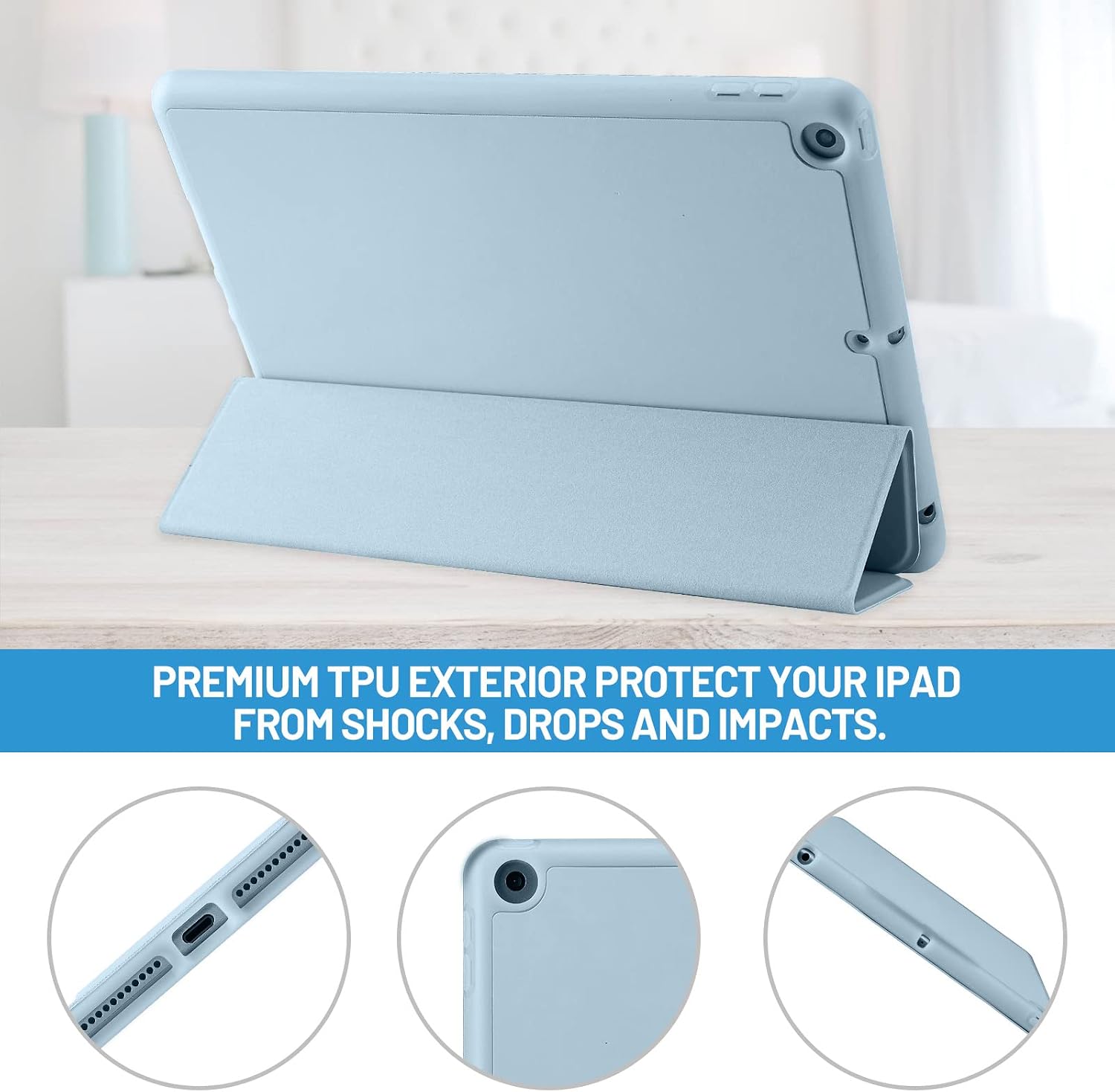 Detalle de Sky Blue Premium PU Leather Case with Pencil Holder for iPad 9th/8th/7th Gen (10.2 inch)