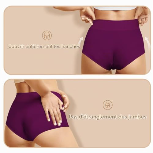 Detalle 2 de YouShow Culottes Femmes Coton Taille Haute – Lot de 5 Slips Elasticité Ventre Plat