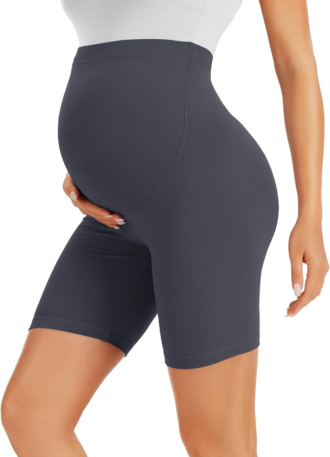 Detalle de VALANDY Creamlush Maternity Shorts Over The Belly – Comfortable, Supportive Biker Shorts for Pregnancy (S-XL)