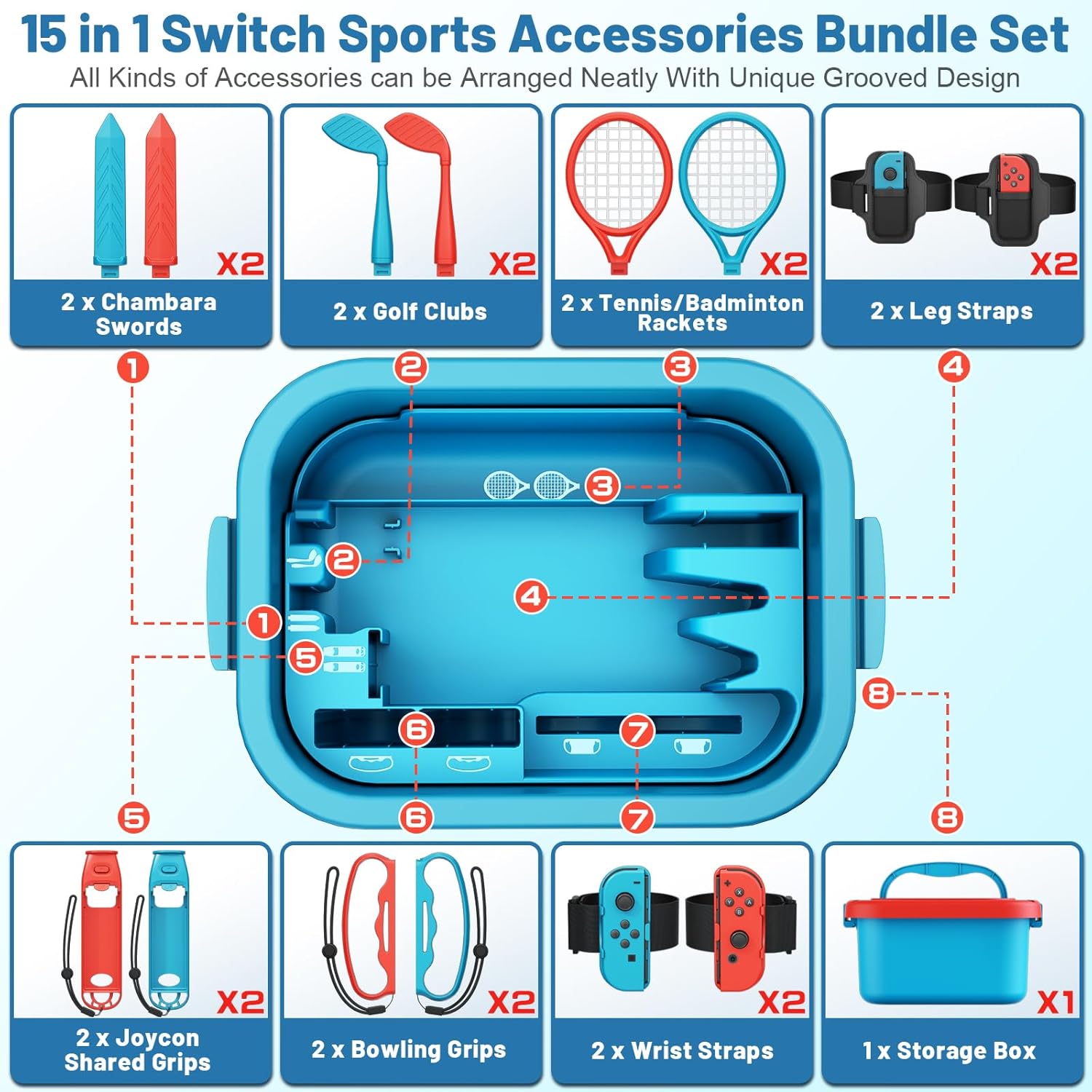 Thumbnail 1 de Deruitu 15 in 1 Switch Sports Accessories Bundle for Nintendo Switch OLED & Switch Sports Games