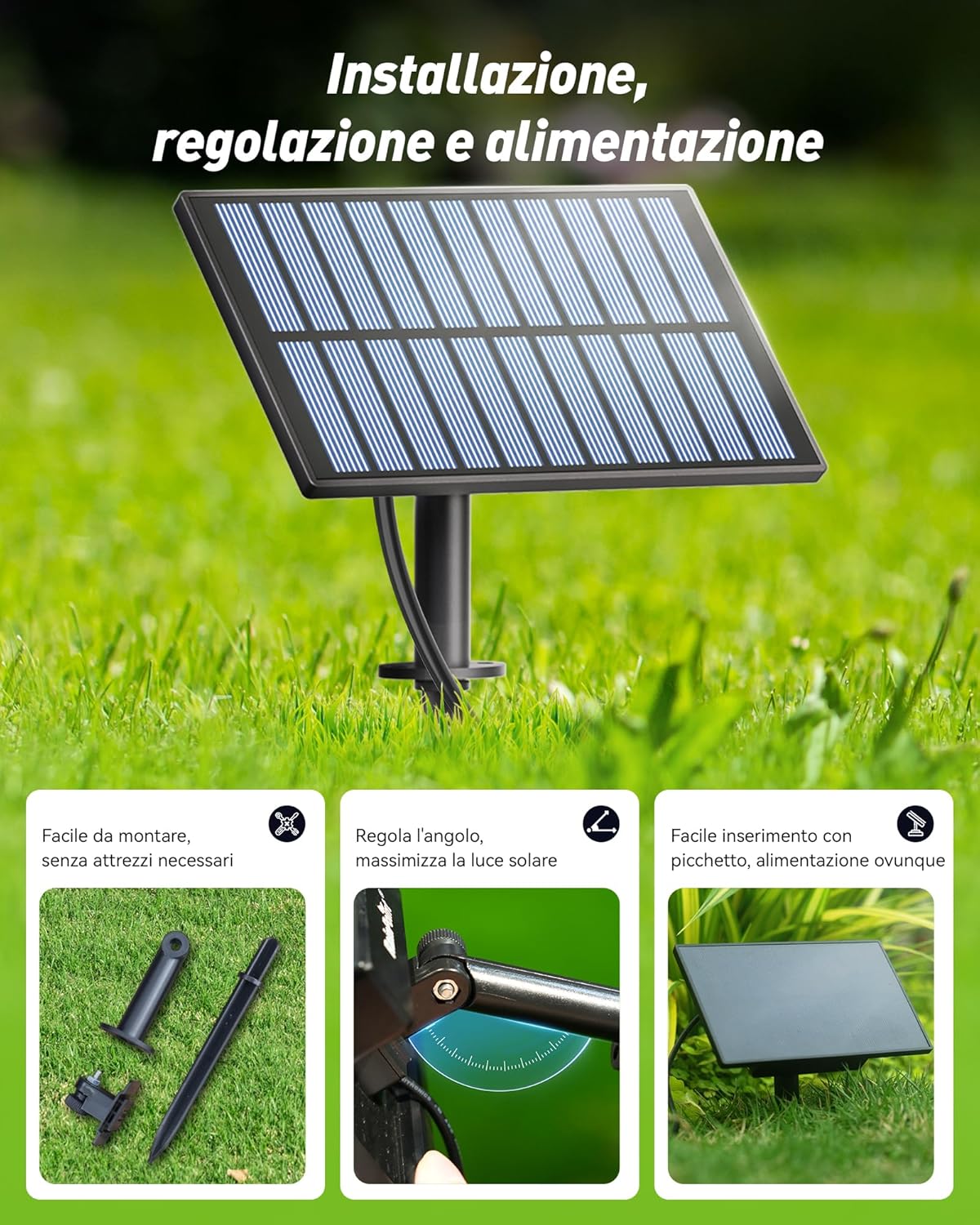 Detalle de RAINPOINT ITV156 Timer Irrigazione Kit Solare: Timer rubinetto da giardino con pannello solare e 2 batterie ricaricabili