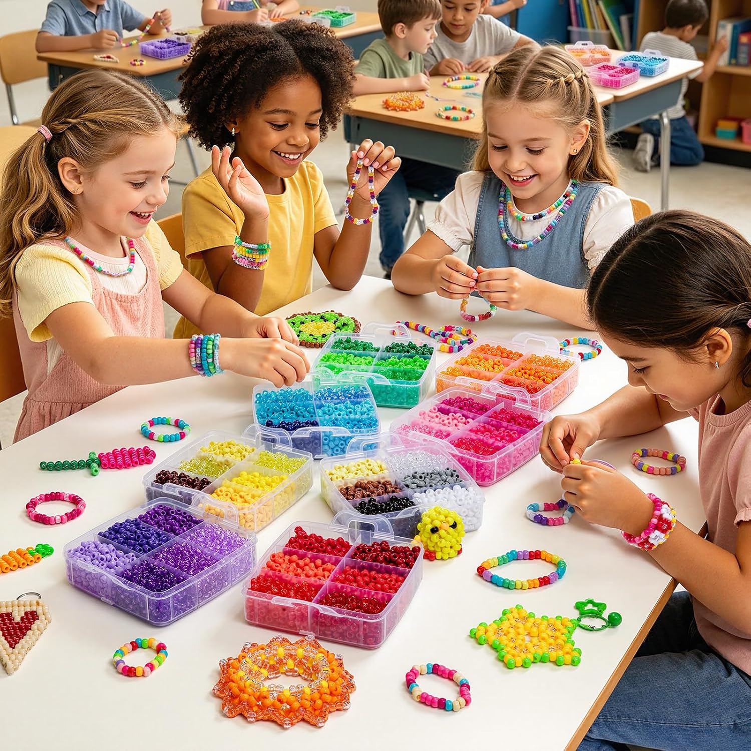 Thumbnail 6 de Simetufy 10,000-Piece Pony Bead Kit, 48 Colors, 6 × 9 mm