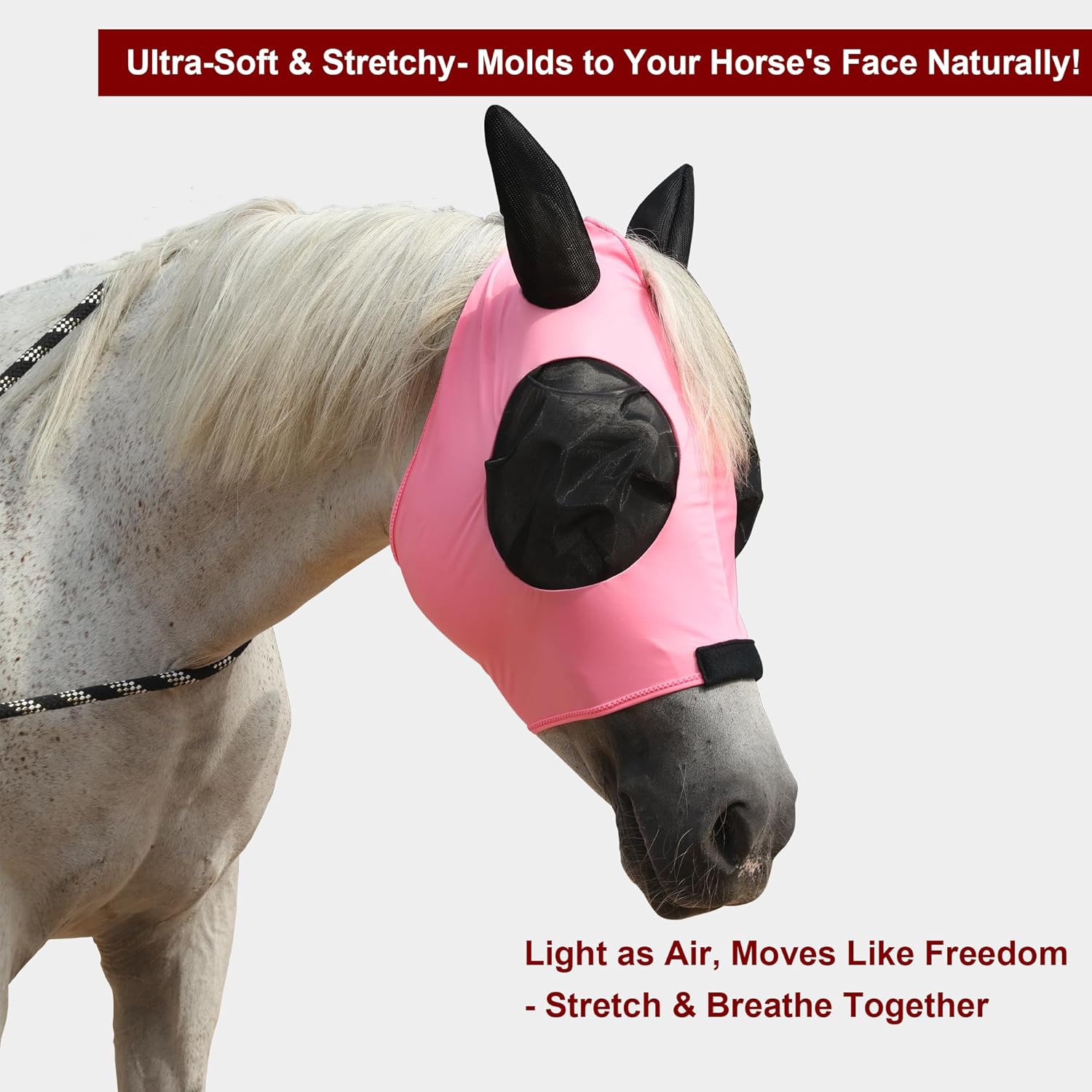 Thumbnail 6 de Leberna Horse Fly Mask with Ears – Smooth, Elastic, UV Protected (Pink, Cob)