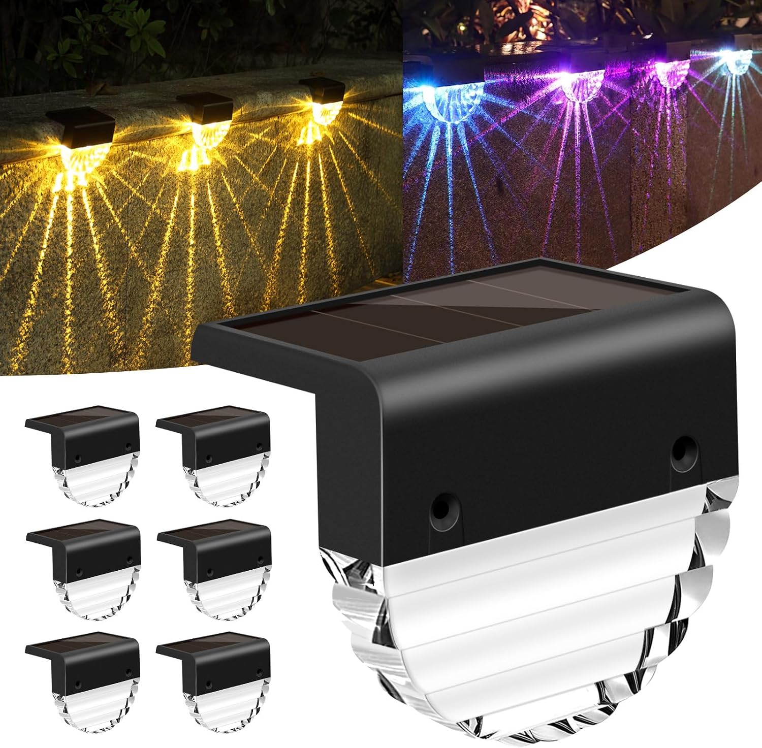 Detalle de YIKANWEN 6er Solarleuchten für Außen – LED-Gartenlampen mit 2 Modi (Warmweiß & Farbwechsel) für Terrasse, Weg, Stufen