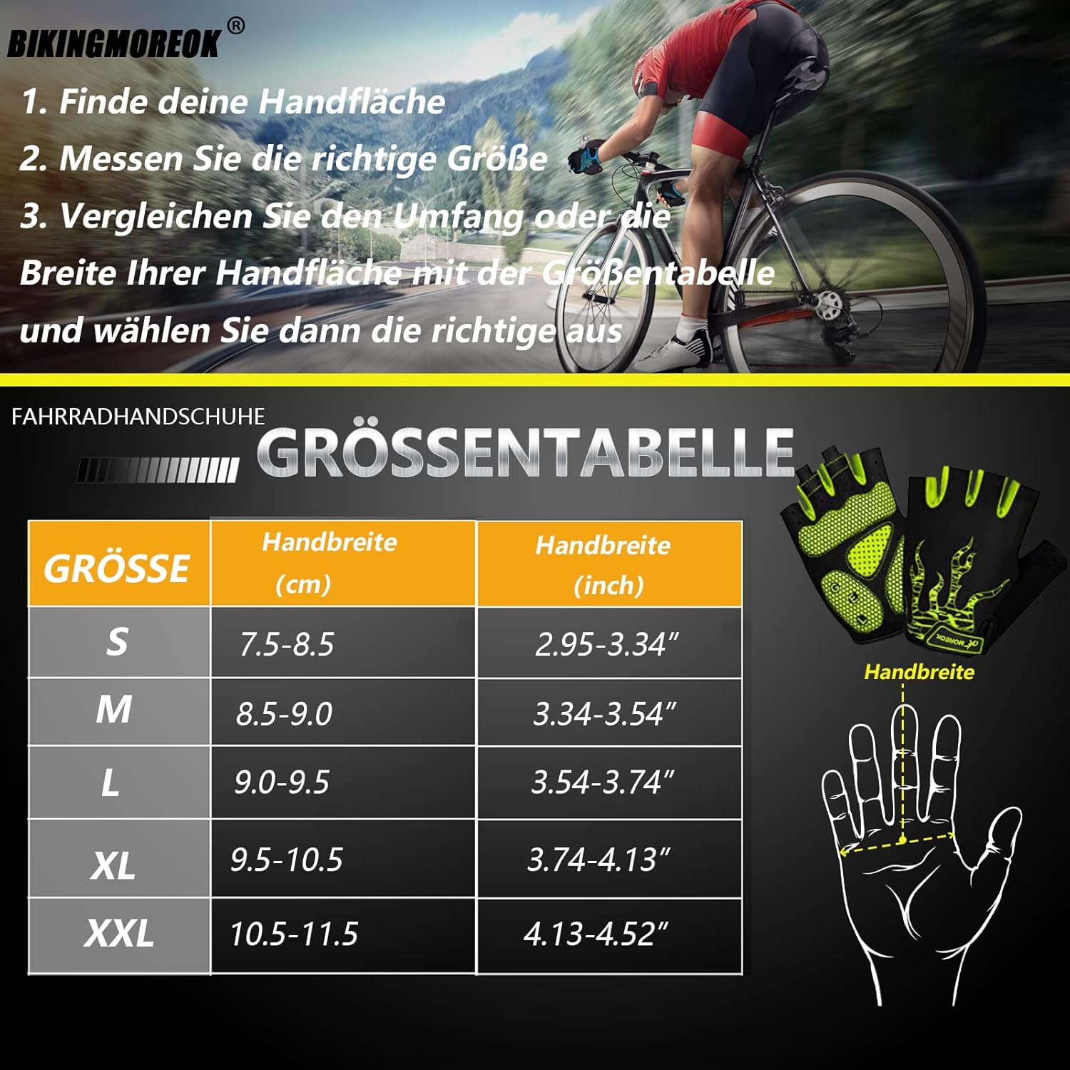 Thumbnail 5 de BIKINGMOREOK Fahrradhandschuhe Halbfinger – atmungsaktiv, rutschfest und stoßdämpfend mit 5 mm Gel