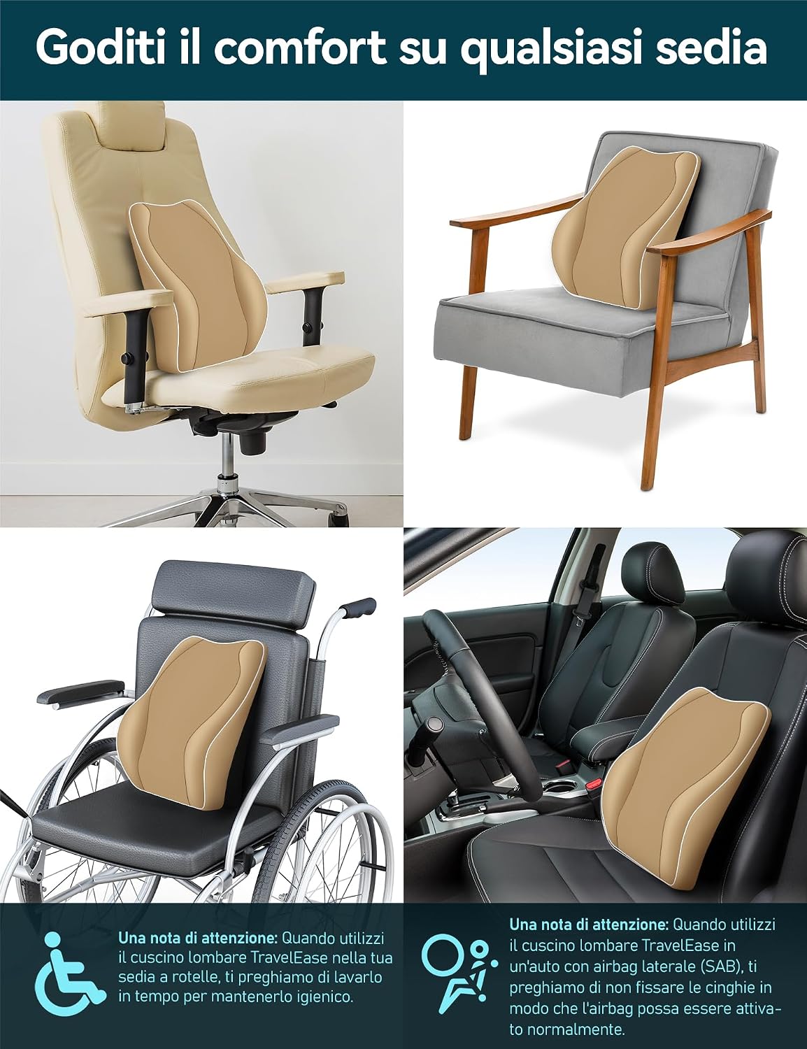 Thumbnail 6 de Travel Ease Cuscino Lombare Ergonomico 43x40x11 cm