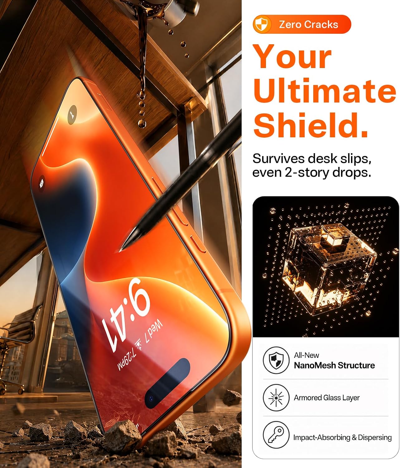 Detalle 2 de TORRAS Unbreakable 2-Pack Screen Protector for iPhone 17 Pro, 9H Glass