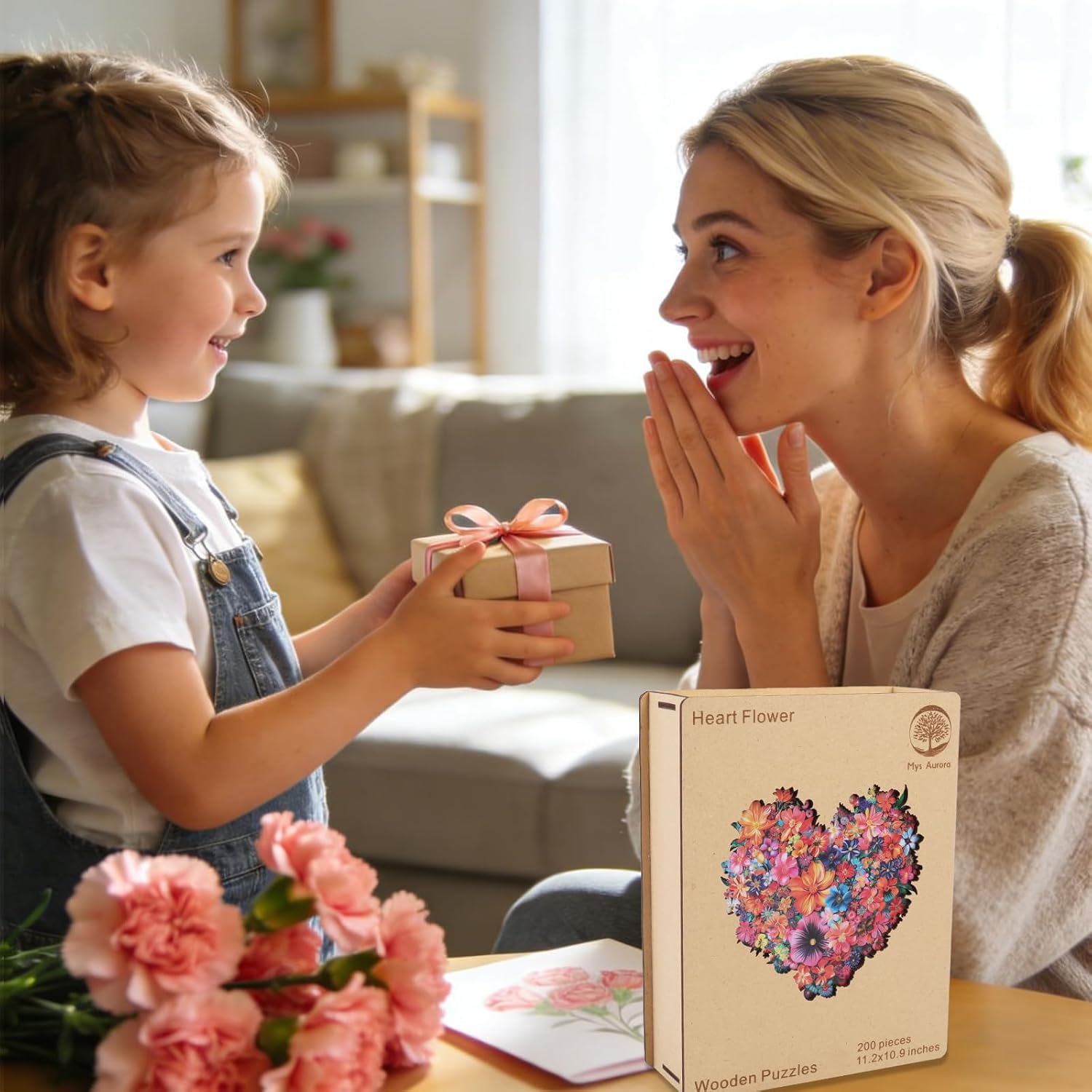 Thumbnail 1 de Mys Aurora Mother's Day Heart Flower 200-Piece Wooden Puzzle