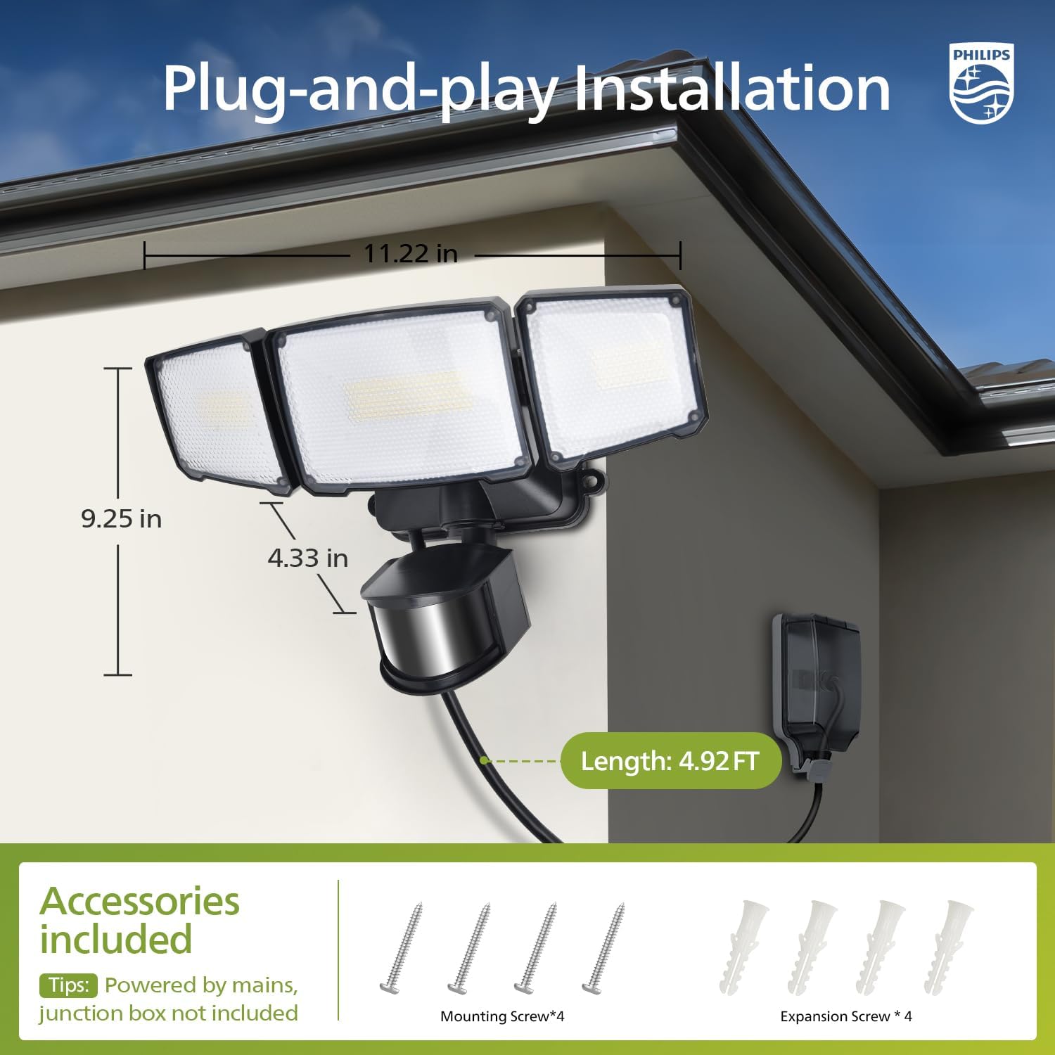 Thumbnail 6 de Philips 36W Motion Sensor Outdoor Flood Light with 3 Adjustable Heads