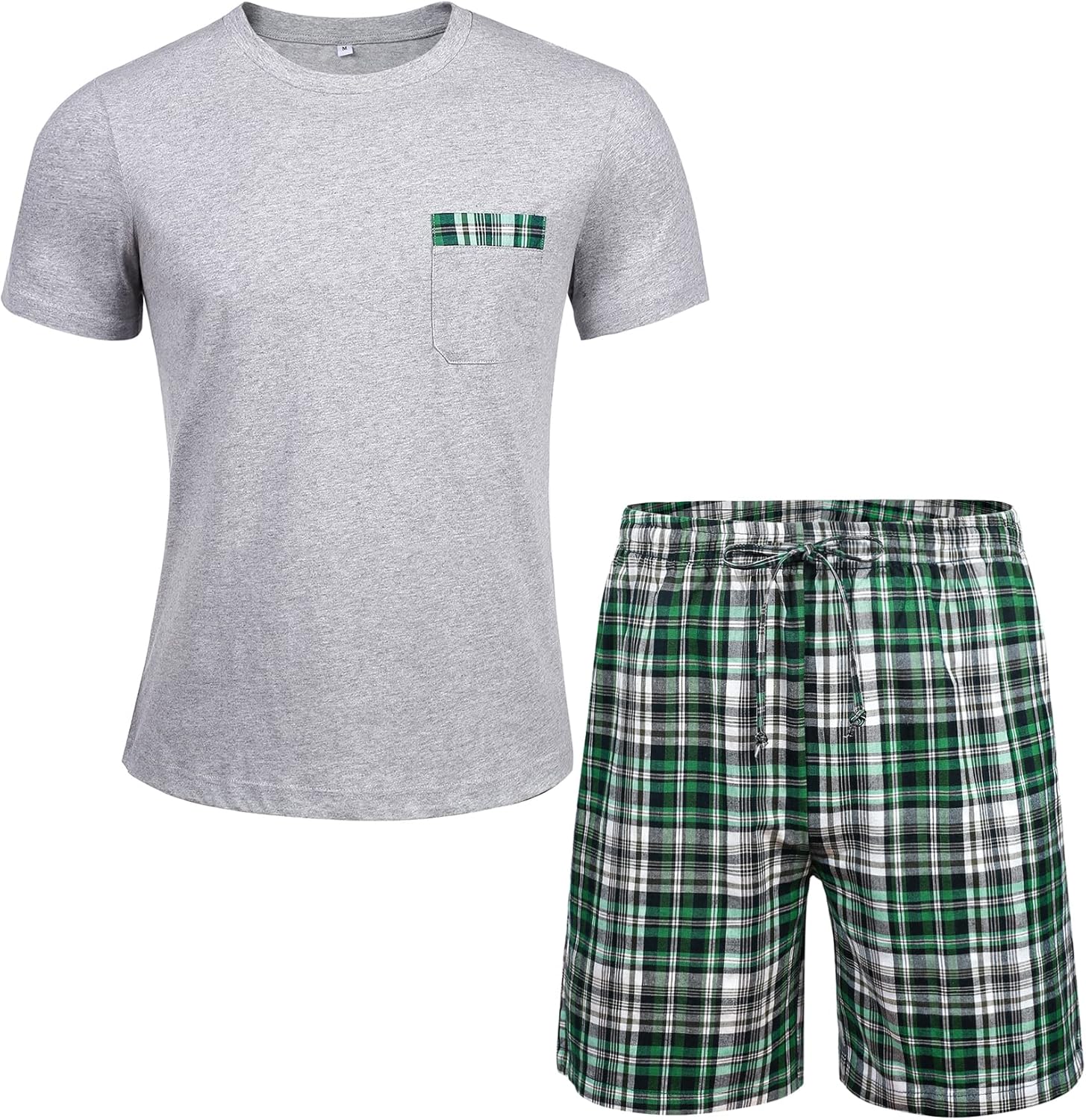 Detalle de Winovia Schlafanzug Herren Kurz Pyjama-Set aus Baumwolle – Sommer-Hausanzug mit kariertem Hosenbein