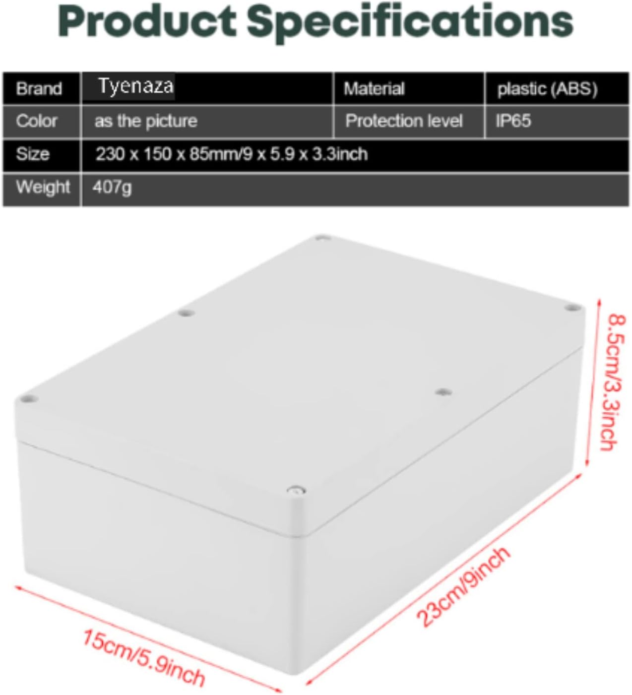 Detalle de Anschlussdose 12 Größenauswahl IP65 – wasserdichte Abzweigdose aus ABS, 23×15×8,5 cm