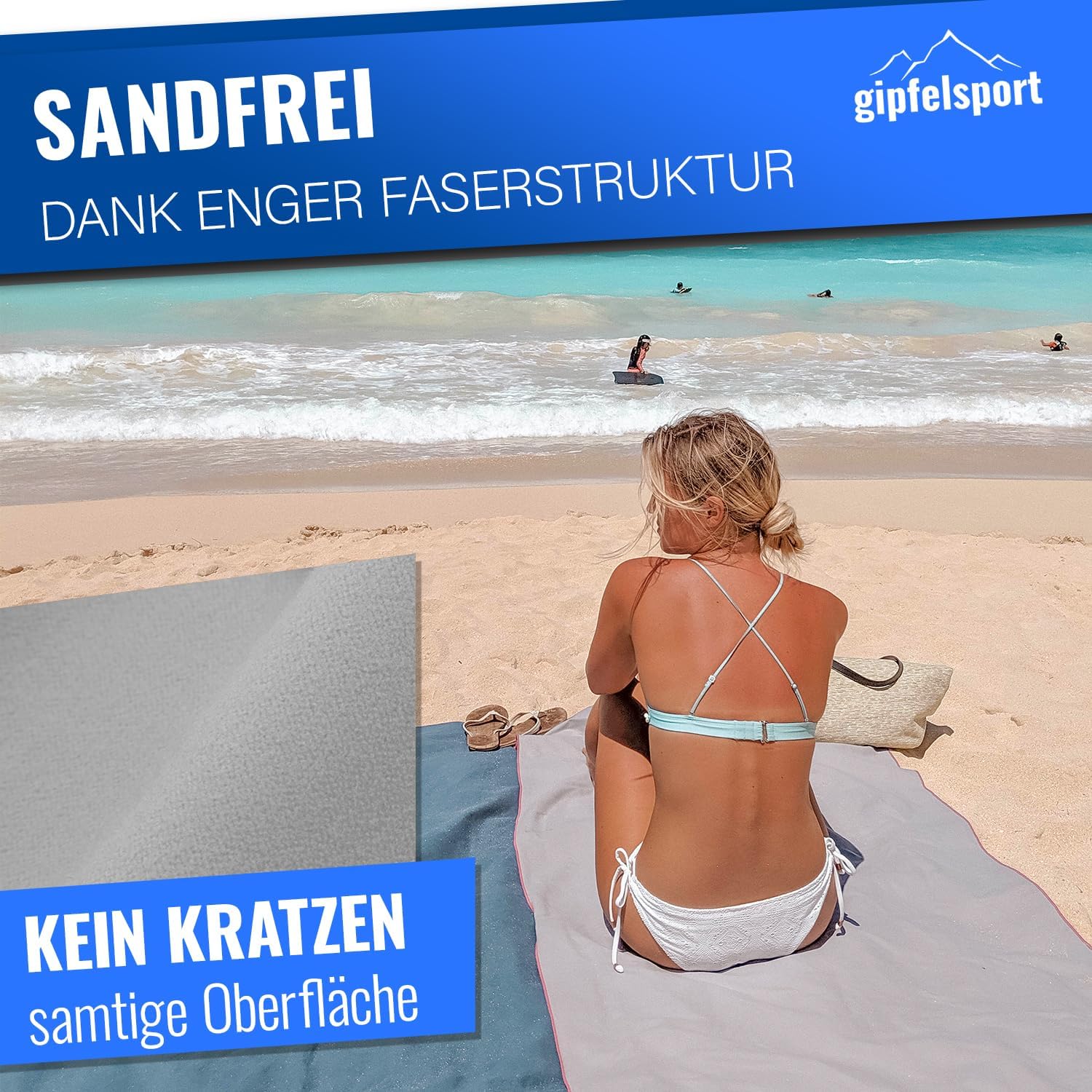 Detalle de gipfelsport Mikrofaser Handtuch 140x70 cm – schnelltrocknendes Travel- und Sporthandtuch, grau