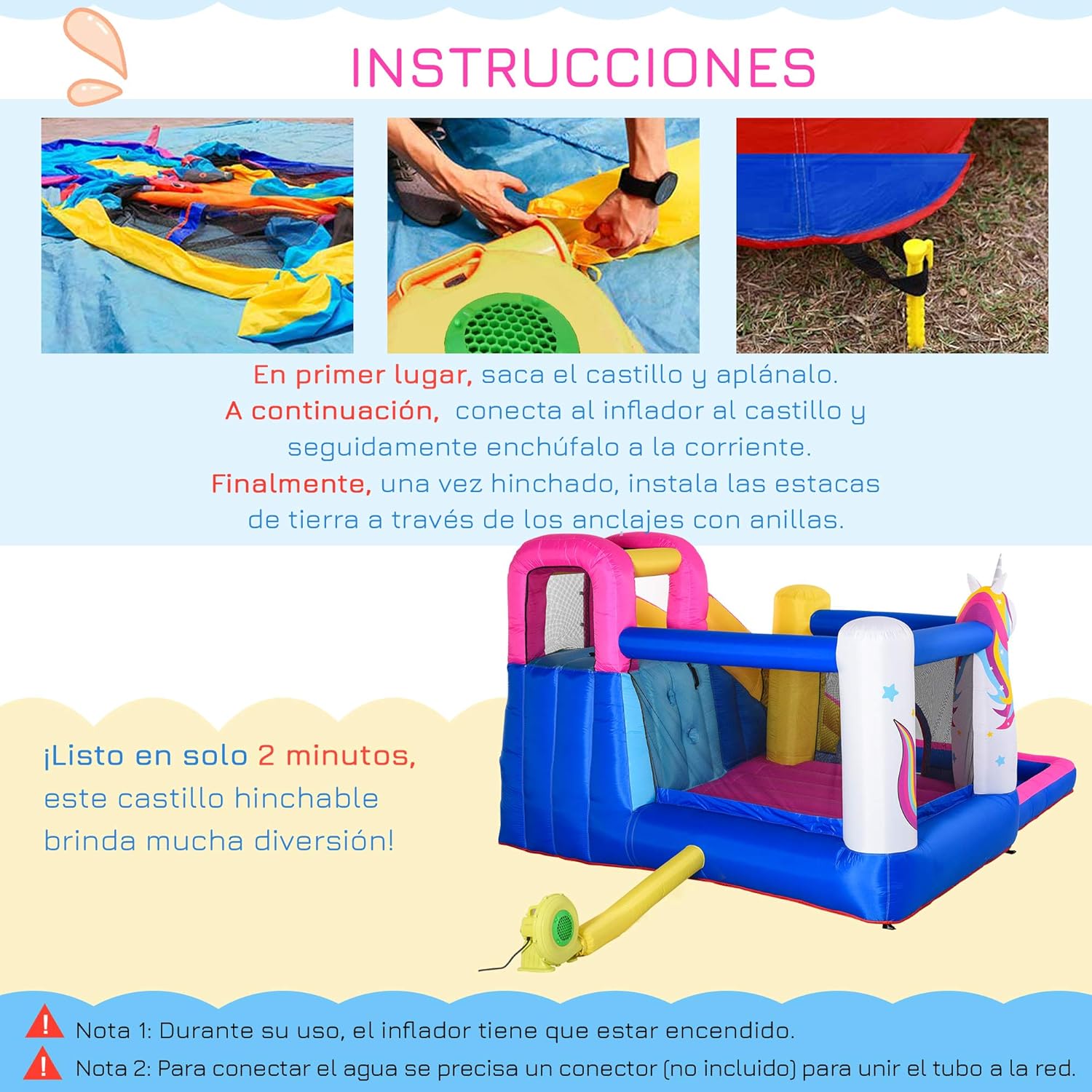 Thumbnail 3 de Outsunny Castillo Hinchable Unicornio 360x305x210 cm