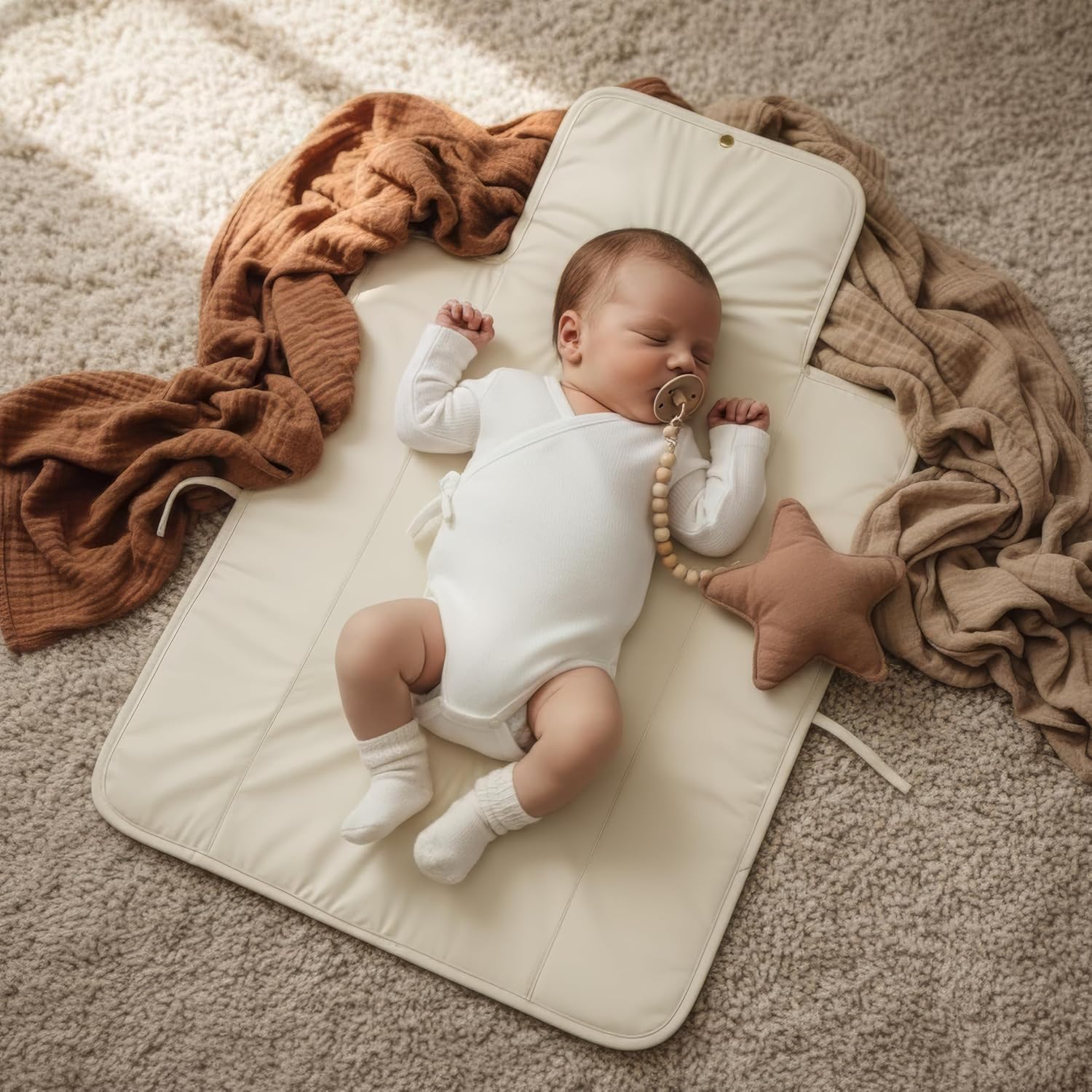 Detalle 2 de ZICOTO Portable Diaper Changing Pad, Cotton, Foldable, Beige