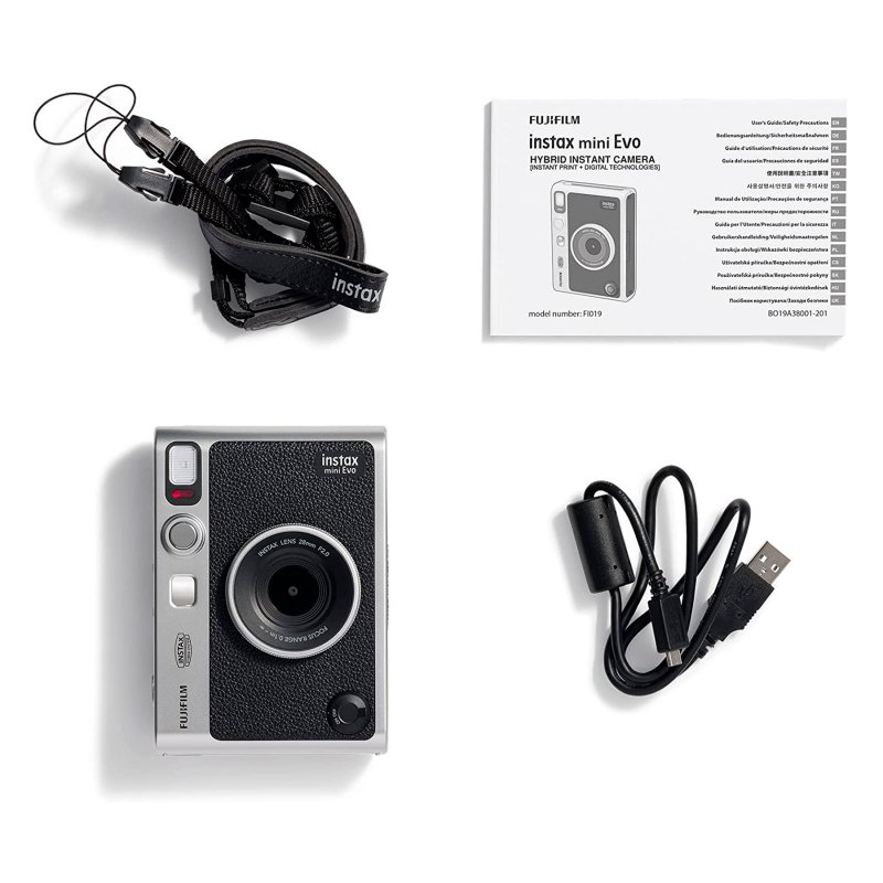 Detalle 2 de Fujifilm Instax Mini Evo: cámara instantánea híbrida en negro con 10 efectos de lente y 10 de película