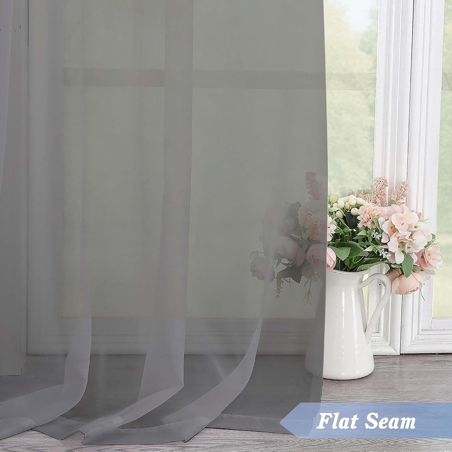 Thumbnail 4 de Simplebrand Grey Sheer Curtains for Living Room – 150cm W x 183cm L, 2-Pane Light Filtering Voile Drapes
